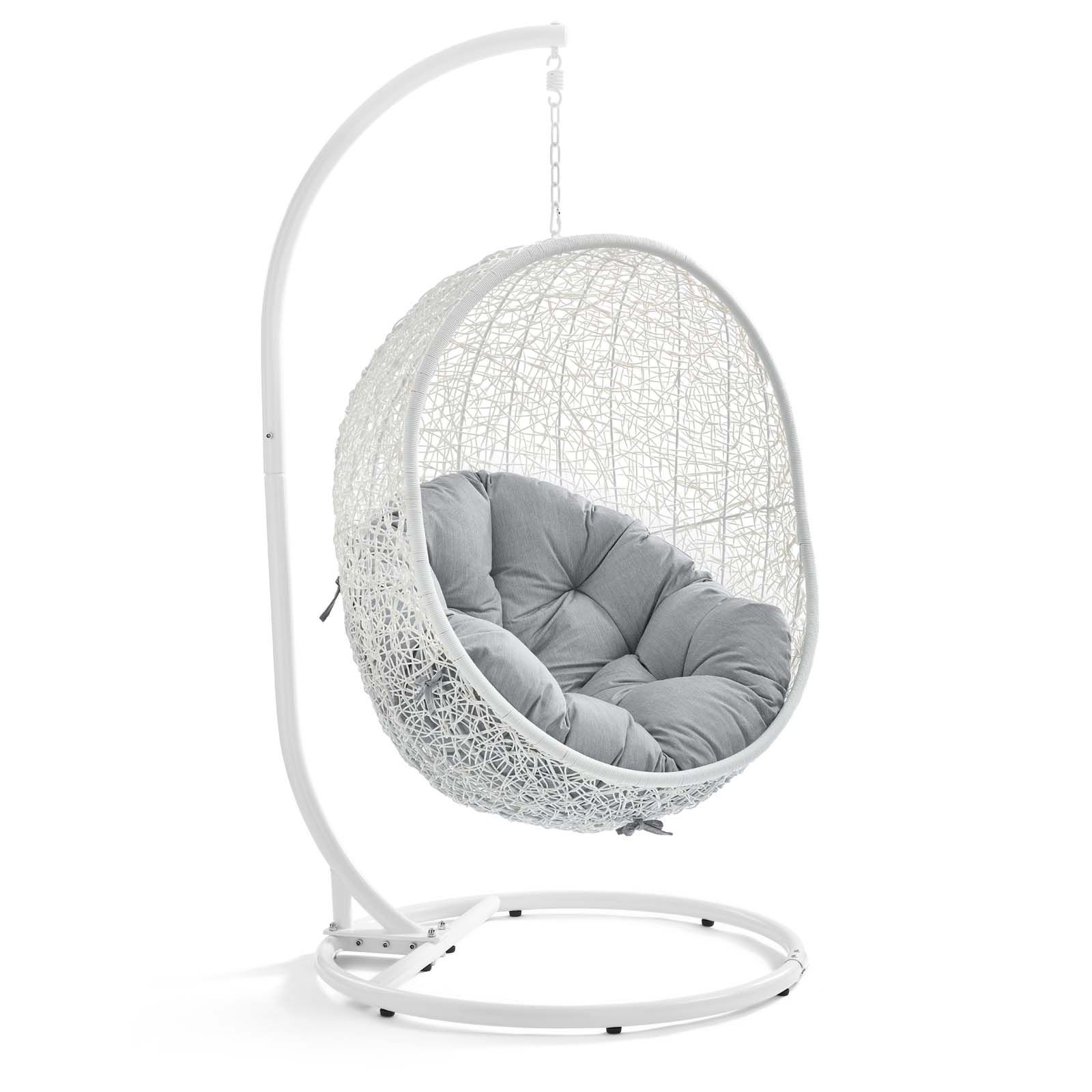 Modway Furniture Hide White Gray Outdoor Sunbrella Swing Chair with Stand