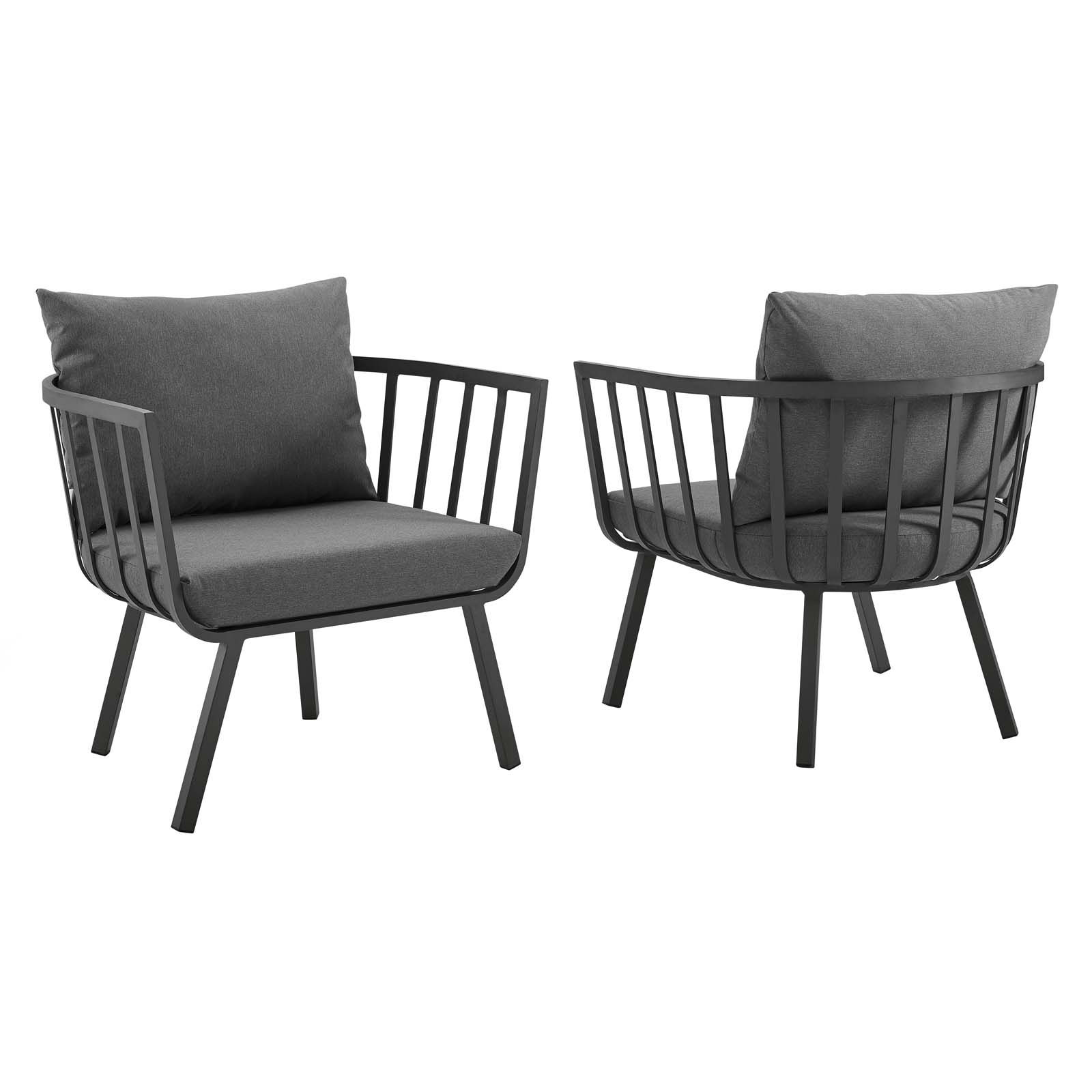 2 Modway Furniture Riverside Gray Charcoal Outdoor Patio Armchairs