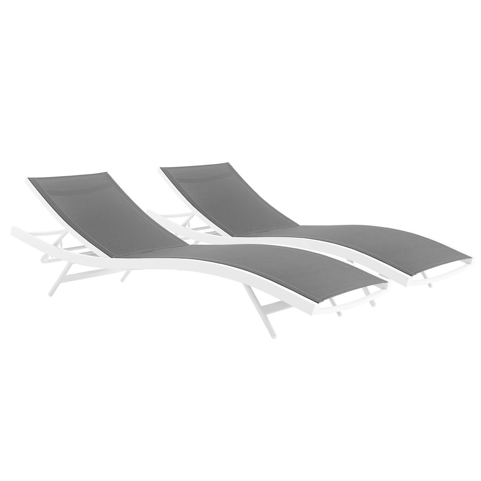 2 Modway Furniture Glimpse White Gray Outdoor Patio Lounge Chaises