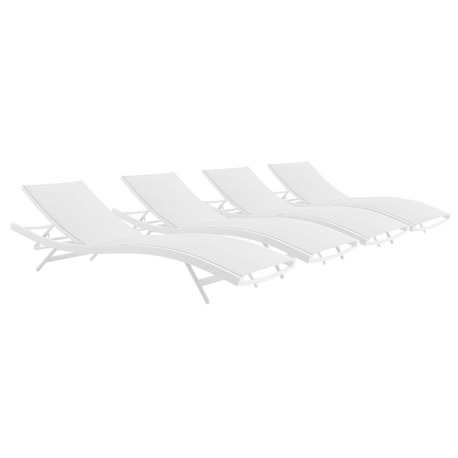 4 Modway Furniture Glimpse White Outdoor Patio Lounge Chaises