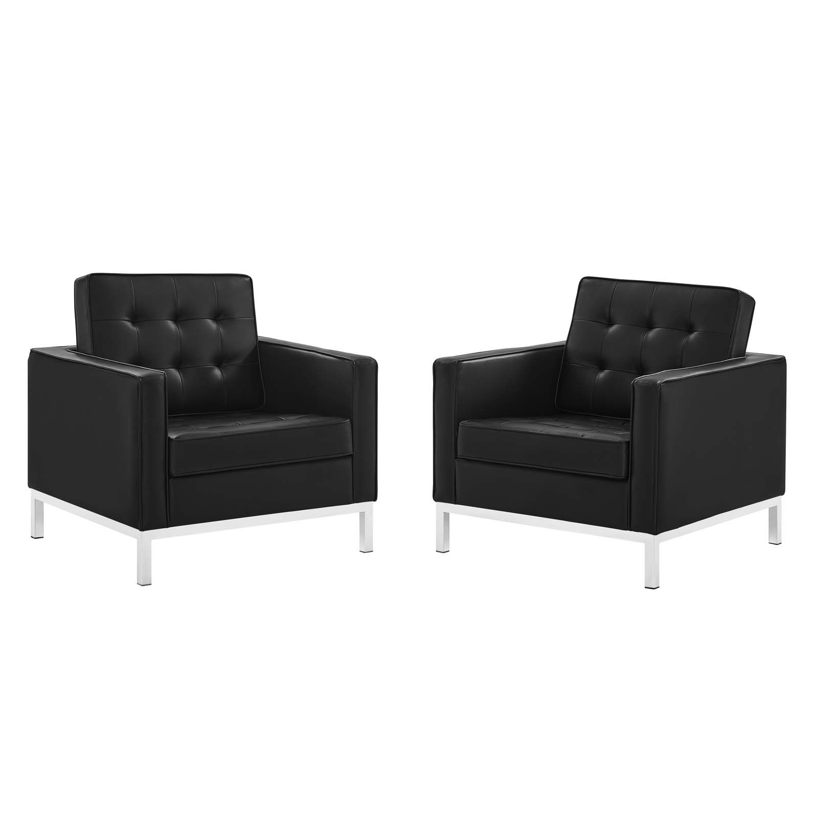 2 Modway Furniture Loft Silver Black Faux Leather Armchairs