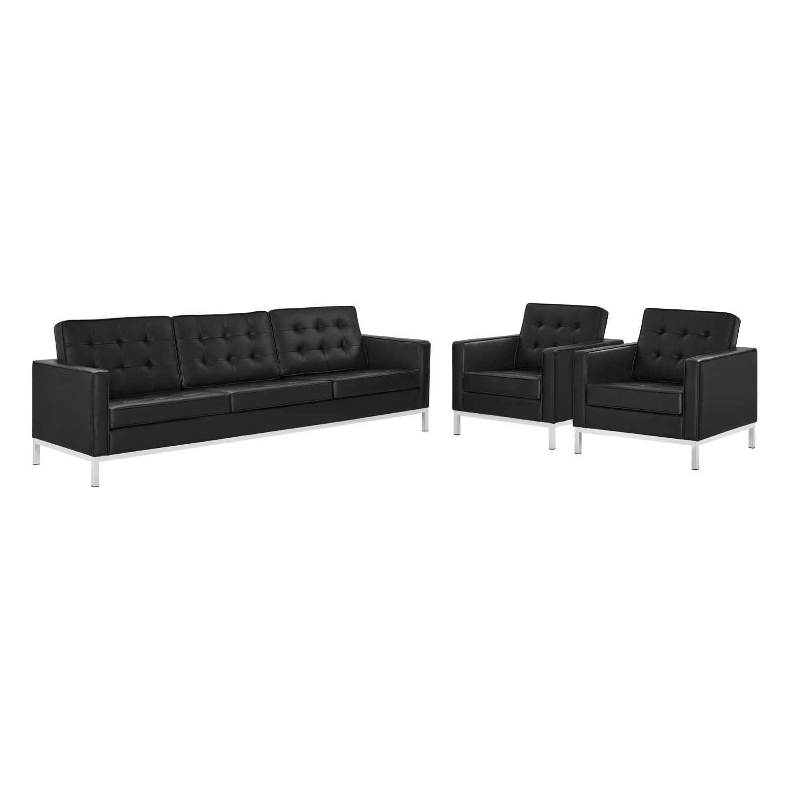 Modway Furniture Loft Silver Black 3pc Living Room Set