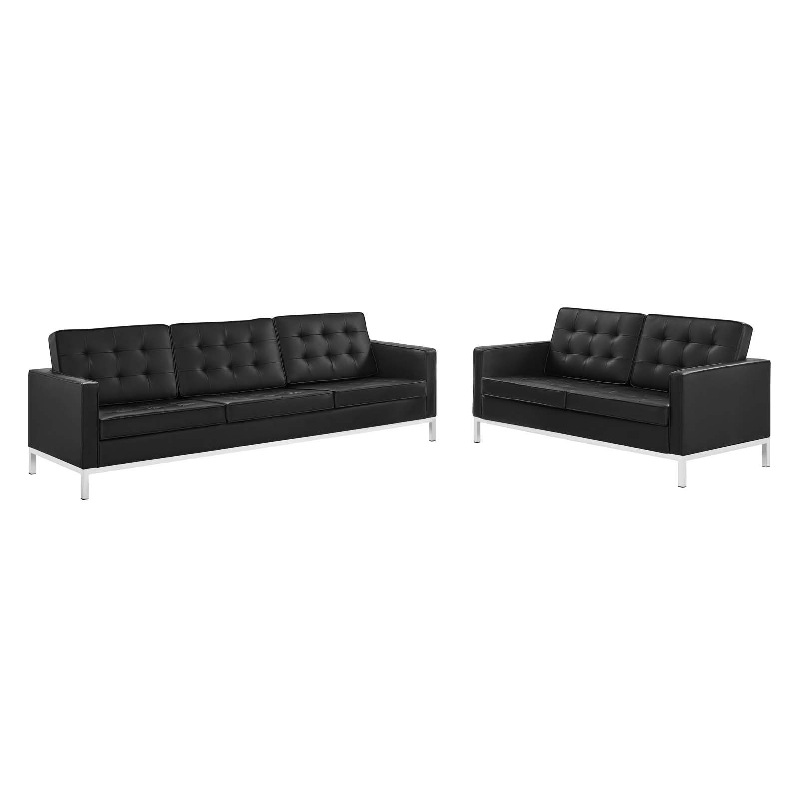 Modway Furniture Loft Silver Black Faux Leather Sofa and Loveseat Set