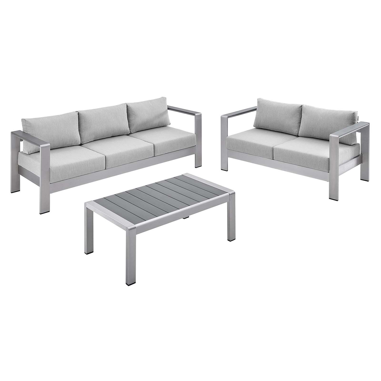 Modway Furniture Shore Silver Gray Fabric 3pc Outdoor Set