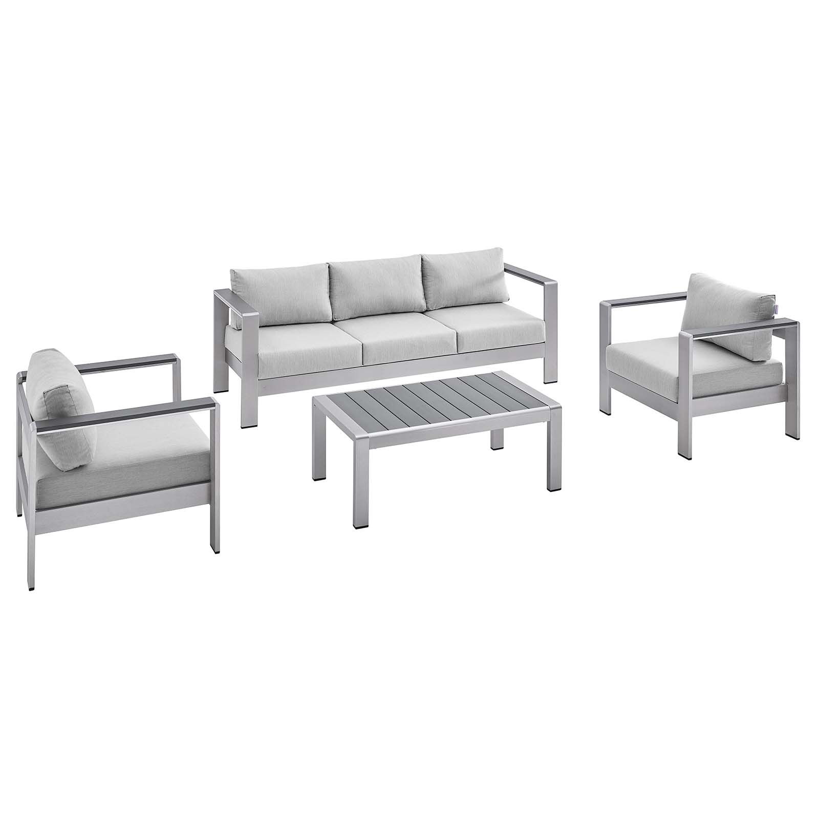 Modway Furniture Shore Silver Gray Fabric 4pc Outdoor Set