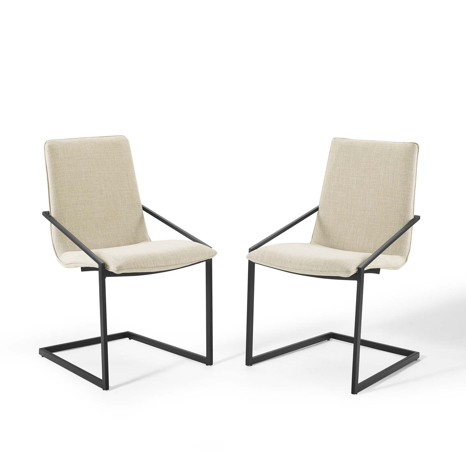 2 Modway Furniture Pitch Black Beige Fabric Dining Armchairs