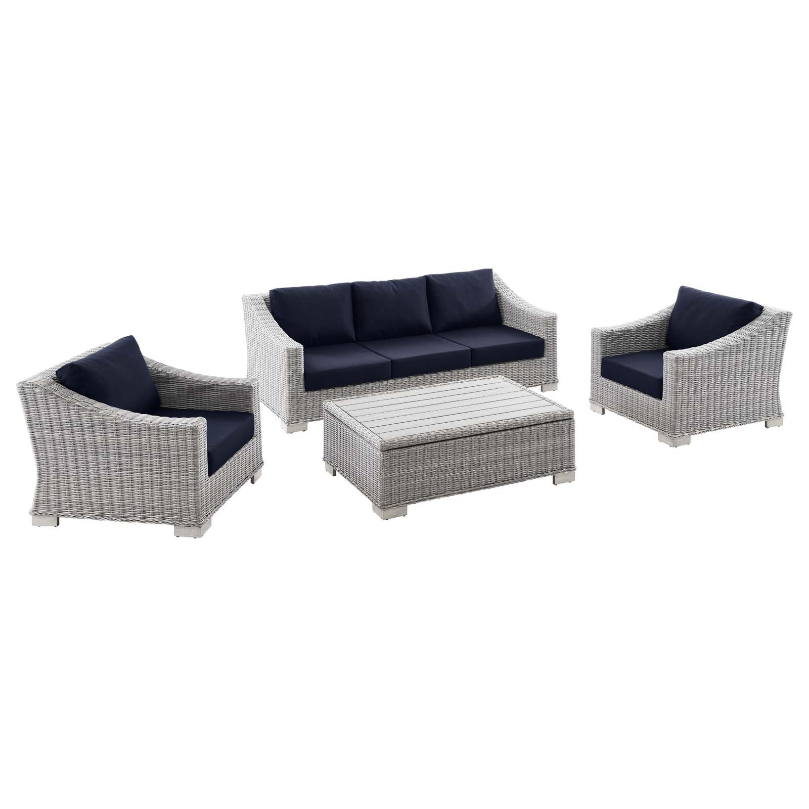 Modway Furniture Conway Light Gray Navy 4pc Outdoor Patio Furniture Set