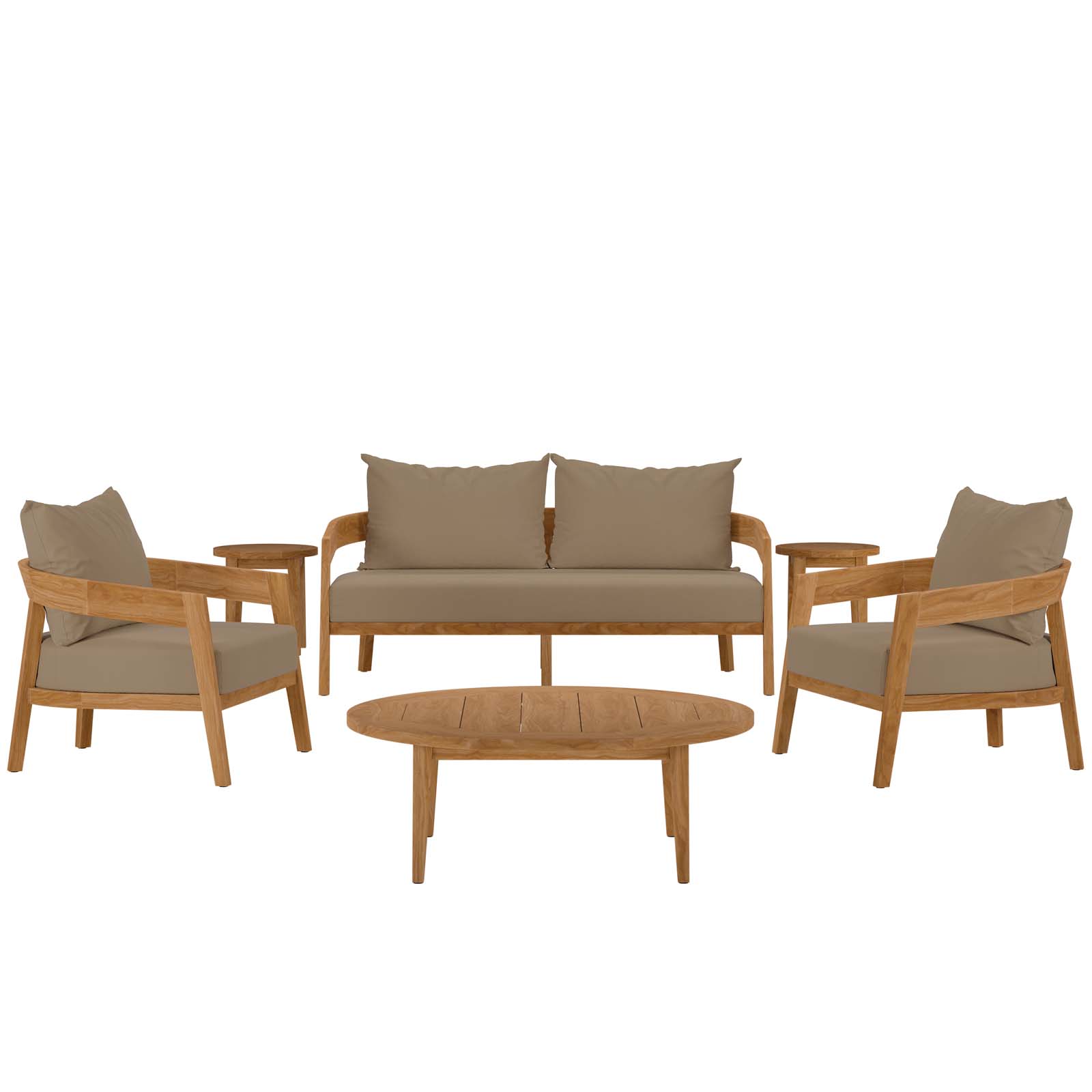Modway Furniture Brisbane Natural Light Brown 6pc Teak Wood Outdoor Patio S...
