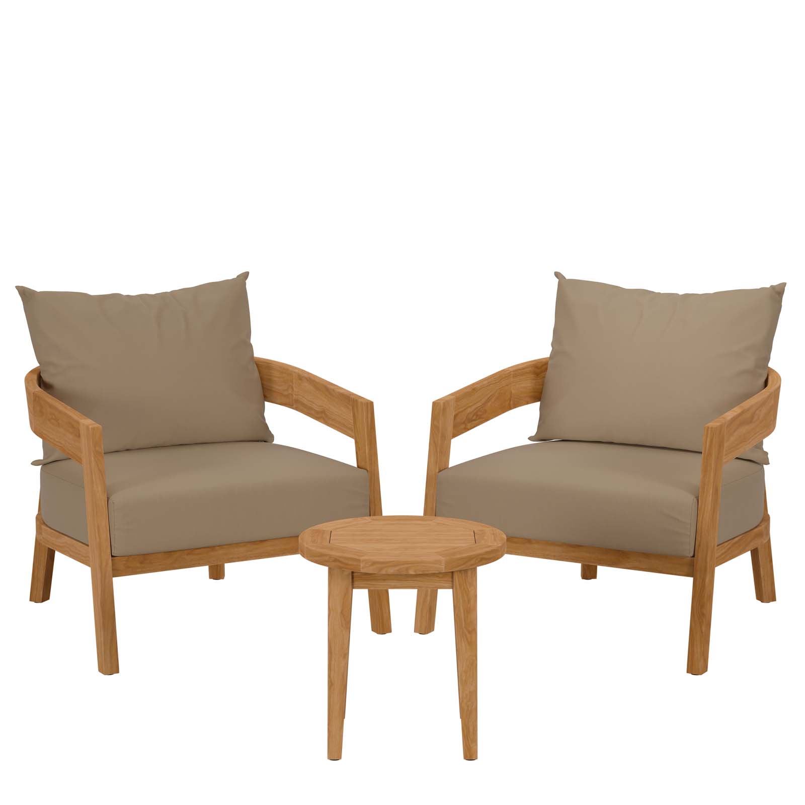 Modway Furniture Brisbane Natural Light Brown 3pc Teak Wood Outdoor Patio S...