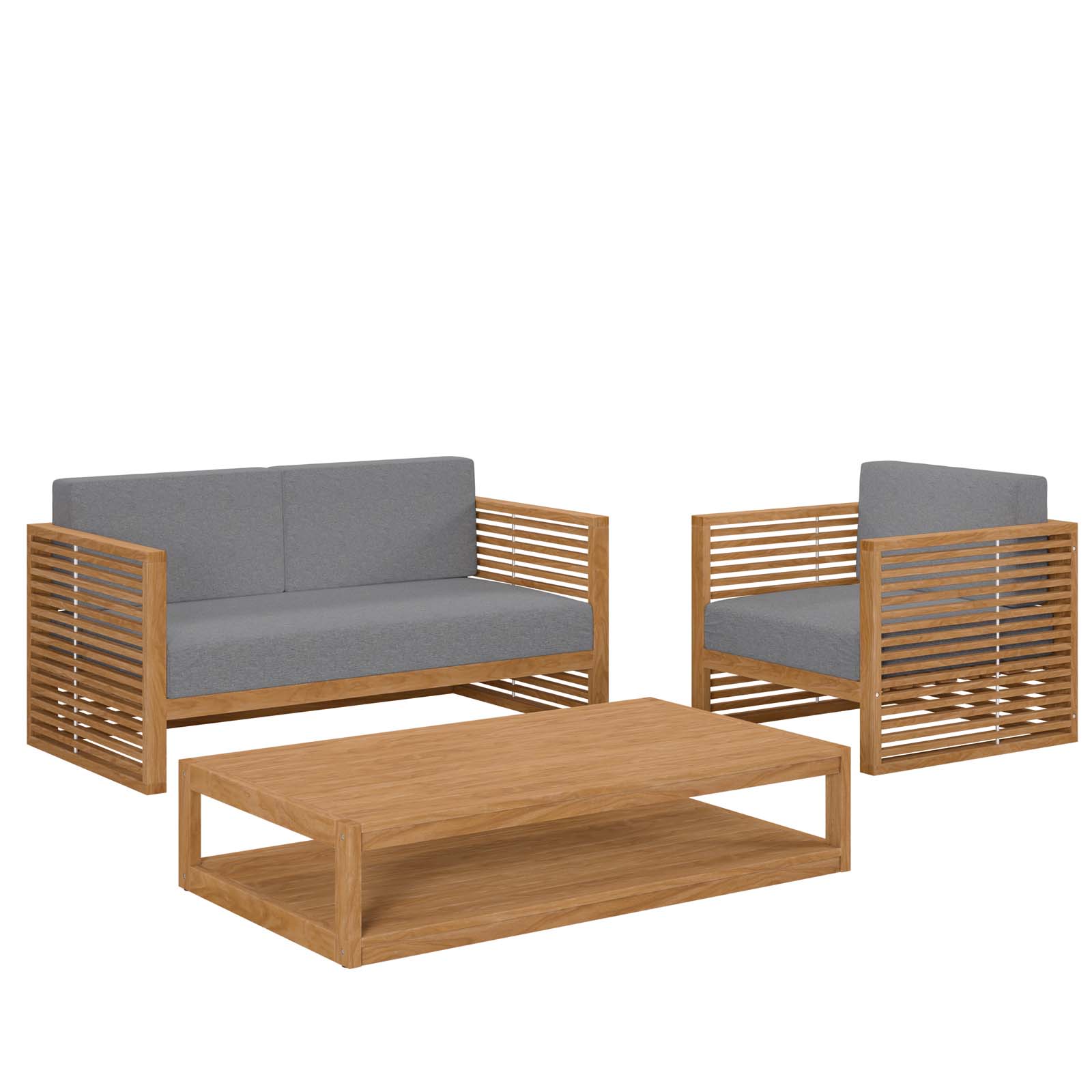 Modway Furniture Carlsbad Natural Gray 3pc Teak Wood Outdoor Patio Set