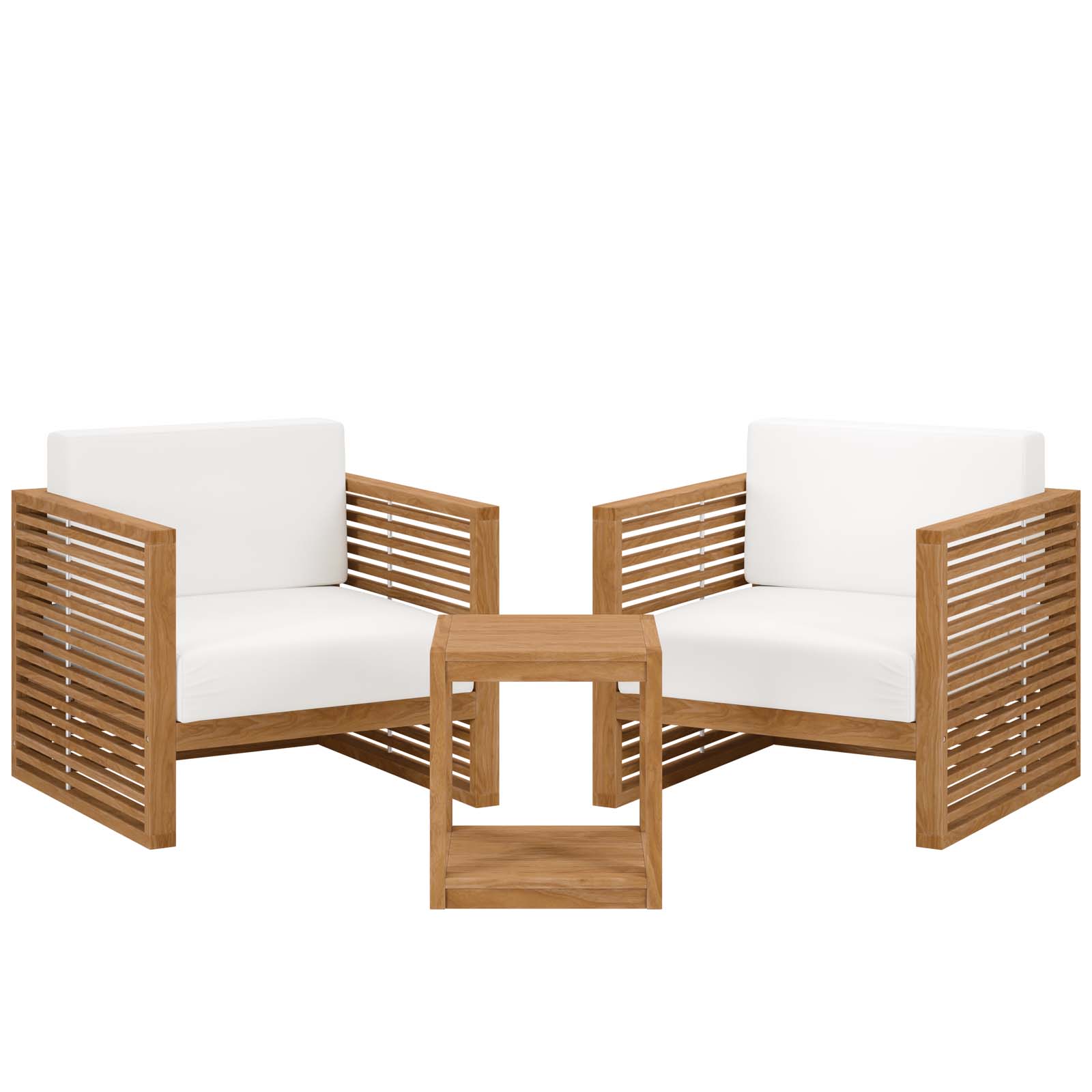 Modway Furniture Carlsbad Natural White Teak Wood 3pc Outdoor Patio Set