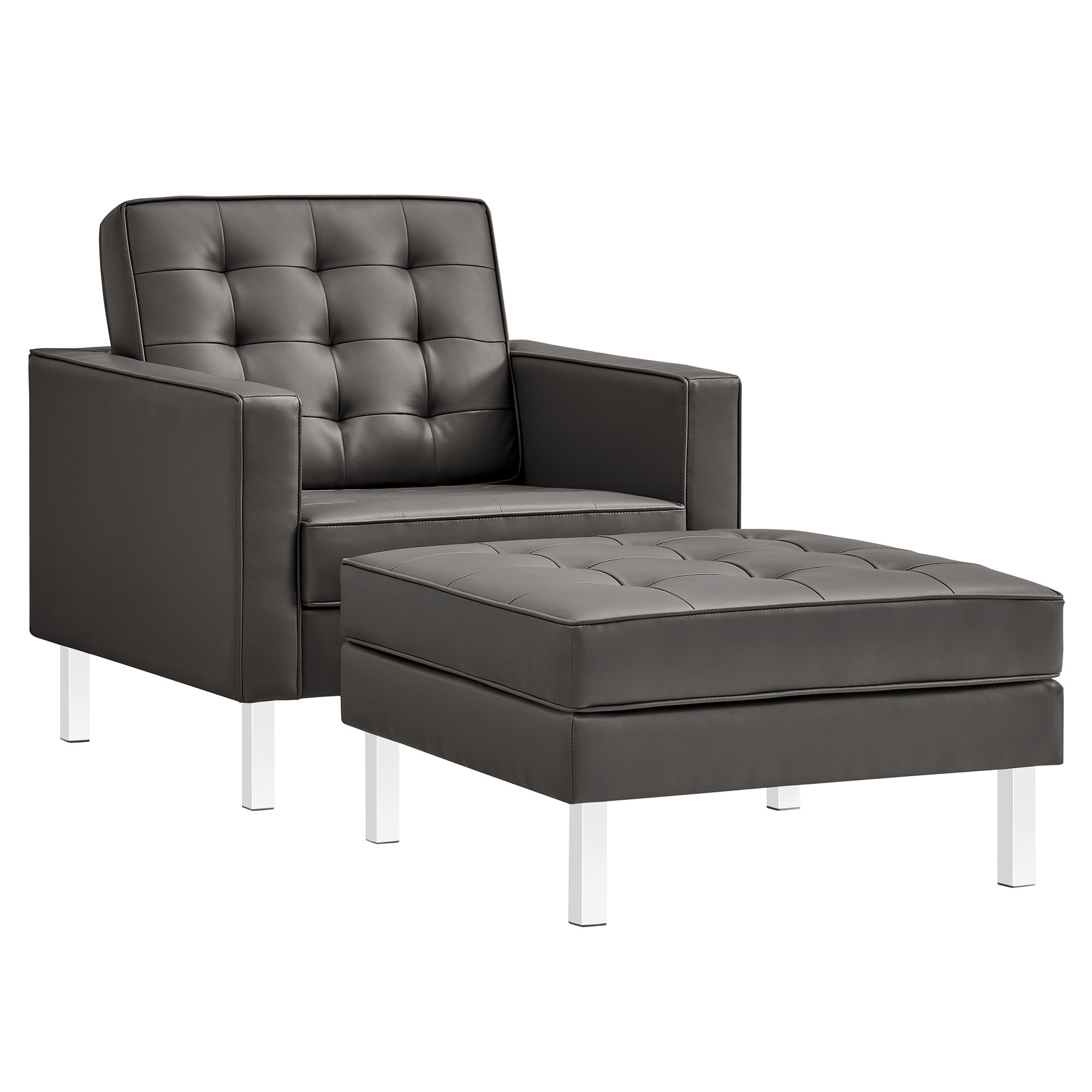 Modway Furniture Loft Silver Gray Tufted Armchair and Ottoman Set
