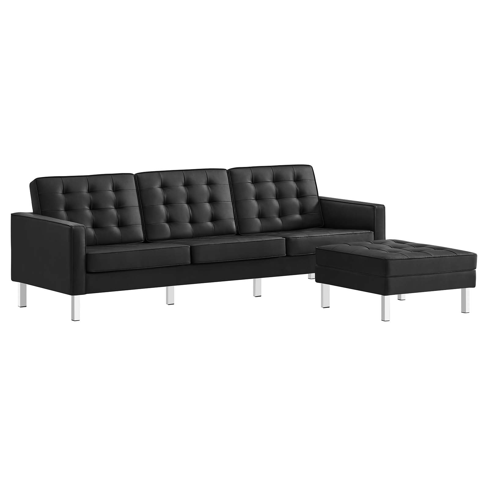 Modway Furniture Loft Silver Black Leather Sofa and Ottoman Set