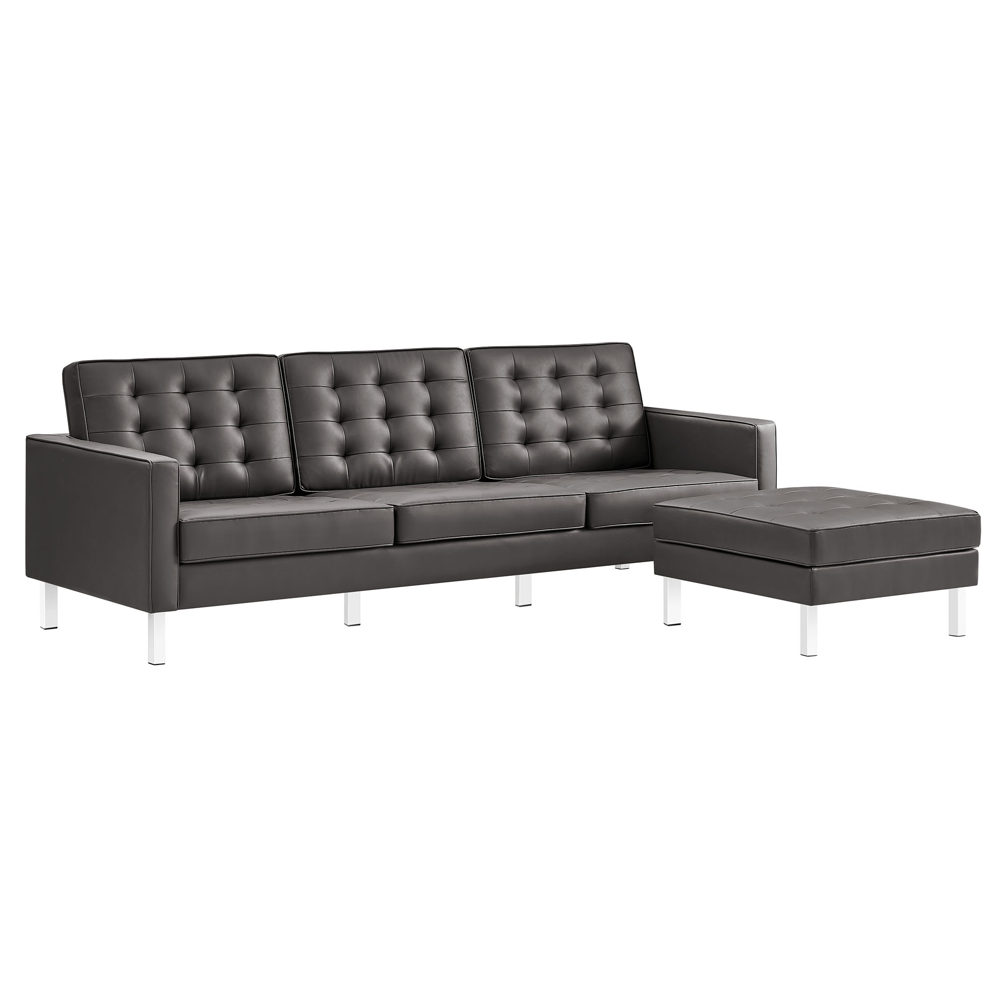 Modway Furniture Loft Silver Gray Tufted Sofa and Ottoman Set