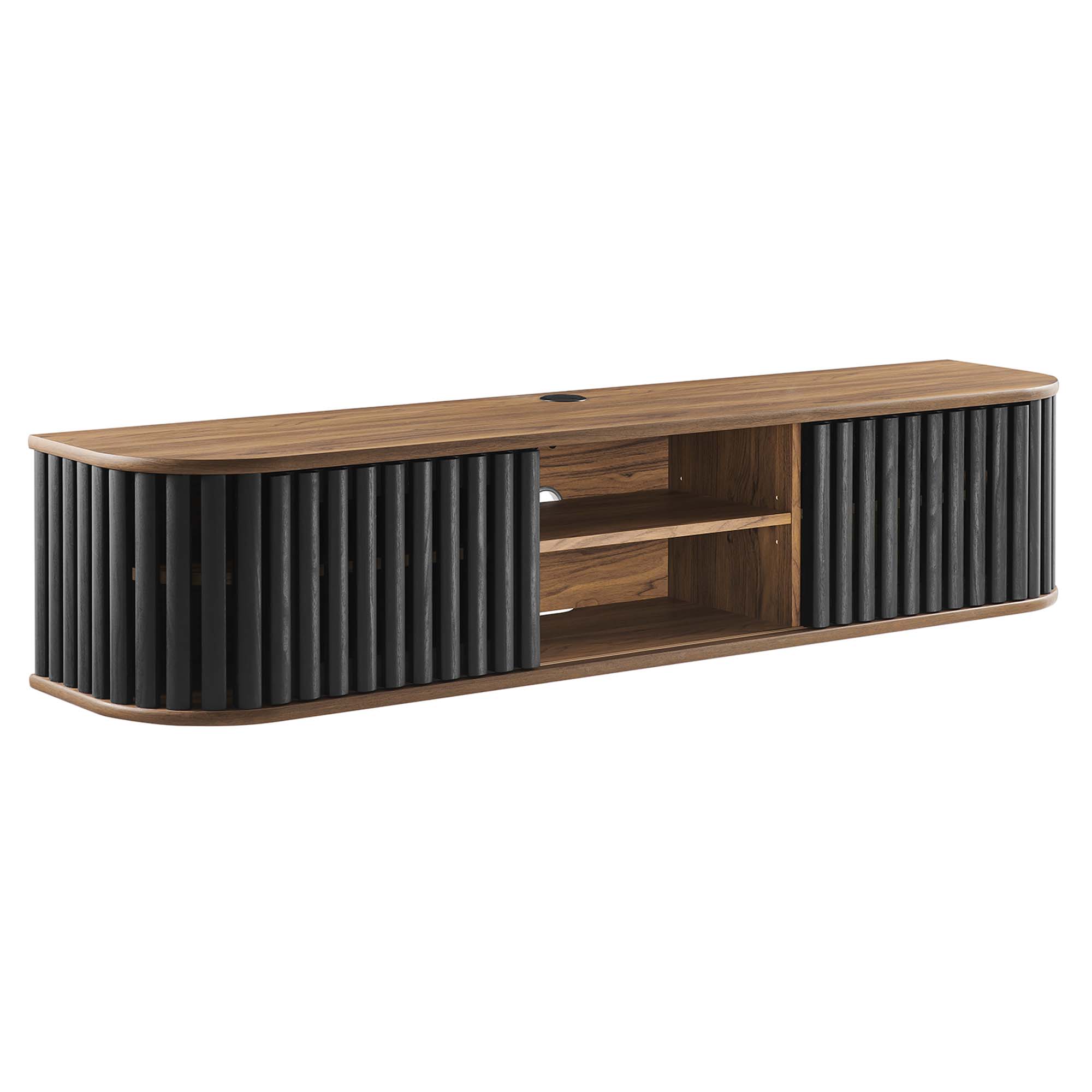 Modway Furniture Fortitude Walnut Black 63 Inch Wall Mounted TV Stand