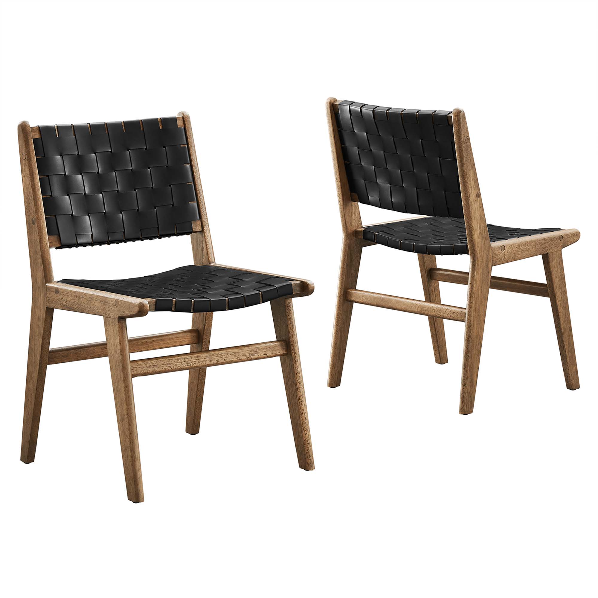 2 Modway Furniture Saoirse Walnut Black Leather Dining Side Chairs