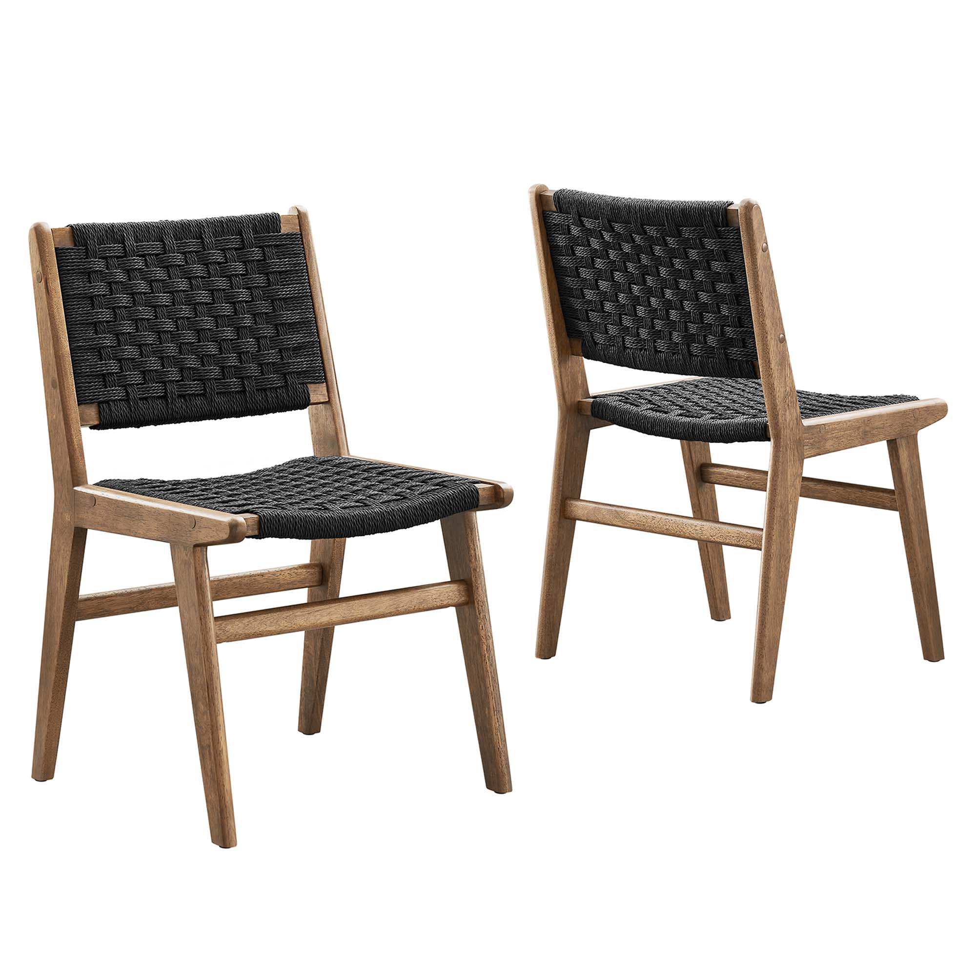 2 Modway Furniture Saoirse Walnut Black Woven Rope Dining Side Chairs