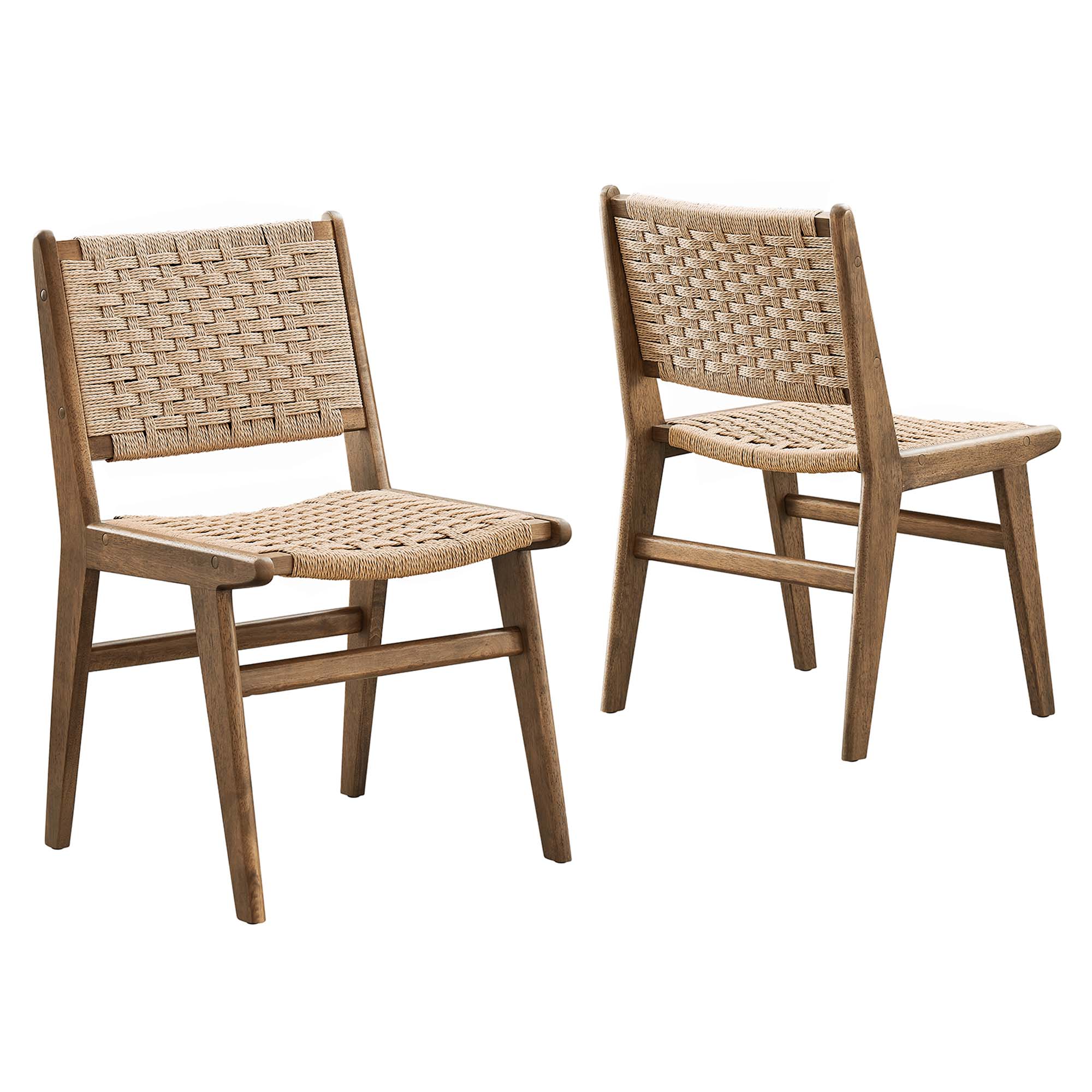 2 Modway Furniture Saoirse Walnut Natural Woven Rope Dining Side Chairs