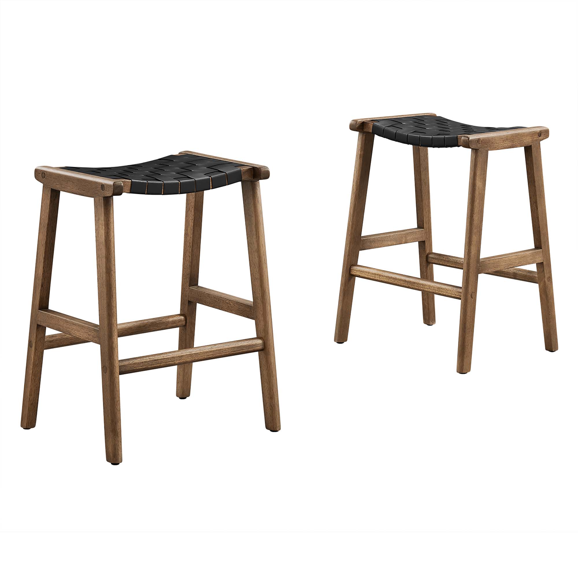 2 Modway Furniture Saoirse Walnut Black Faux Leather Counter Stools