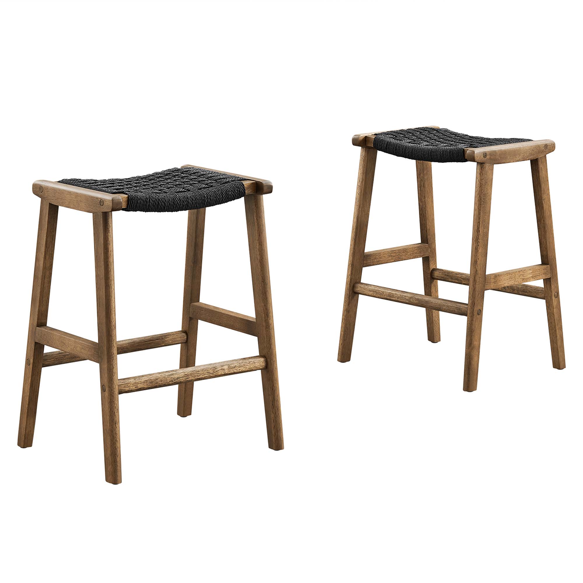 2 Modway Furniture Saoirse Walnut Black Woven Rope Counter Stools
