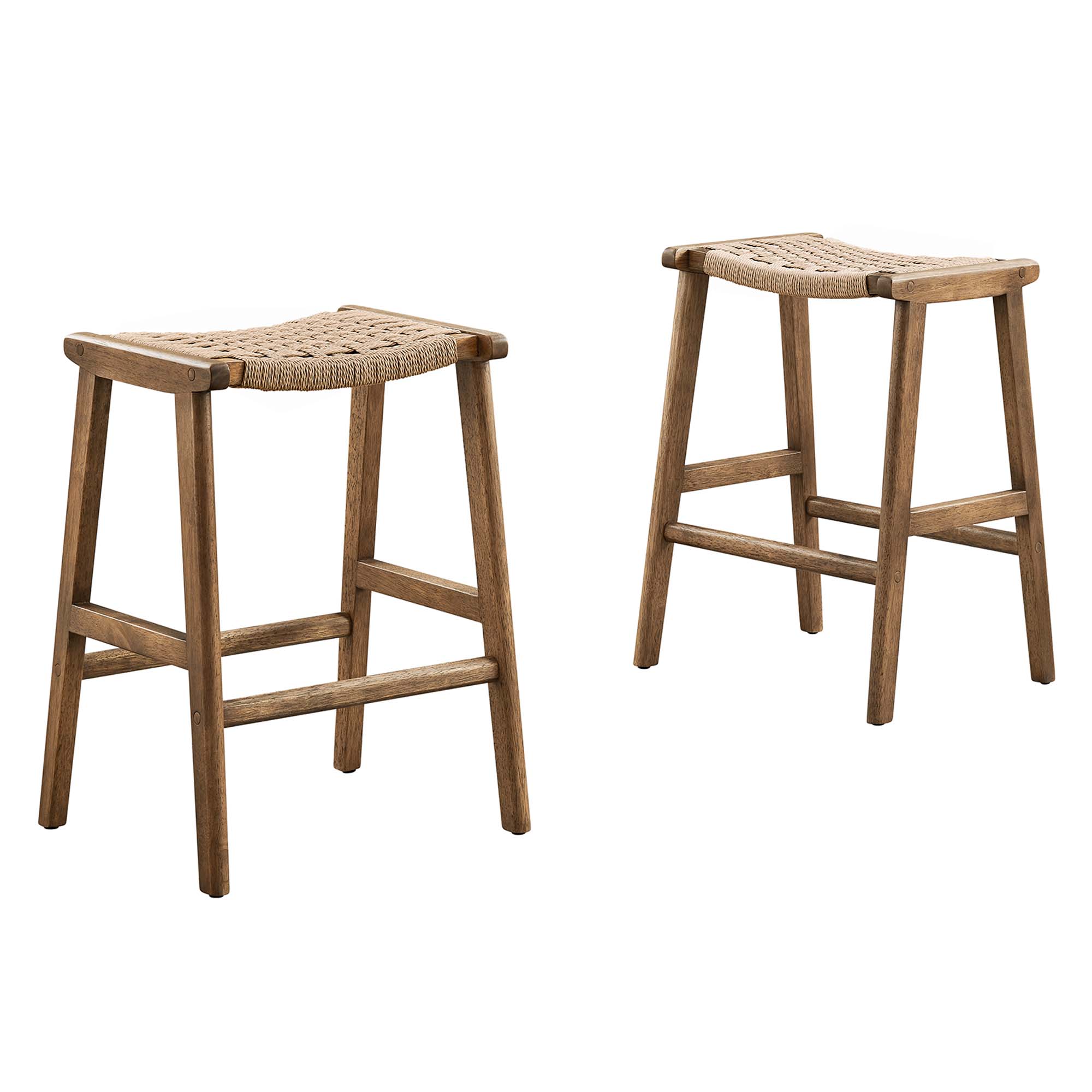 2 Modway Furniture Saoirse Walnut Natural Woven Rope Counter Stools