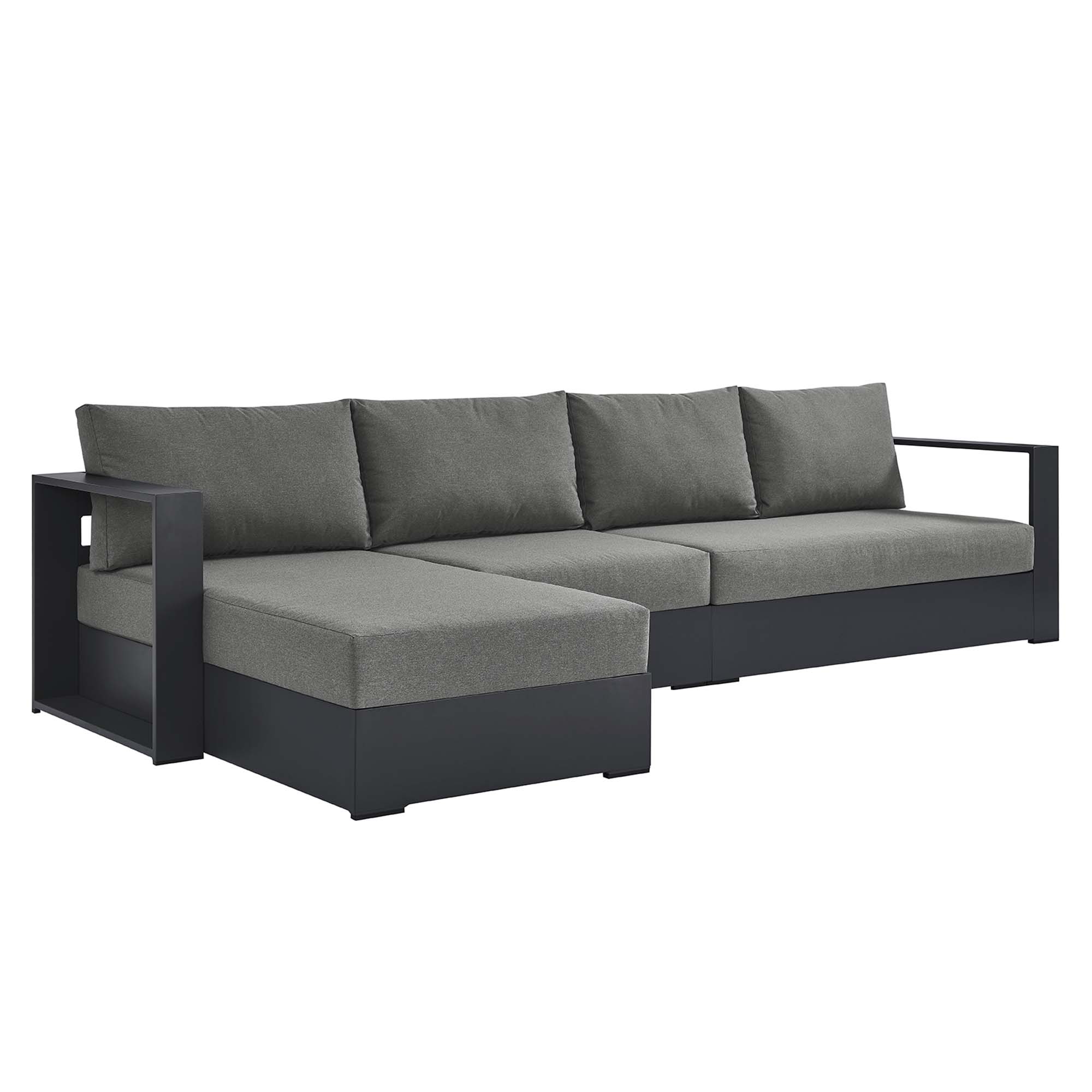 Modway Furniture Tahoe Gray Charcoal 3pc Outdoor Patio Left Facing Chaise S...
