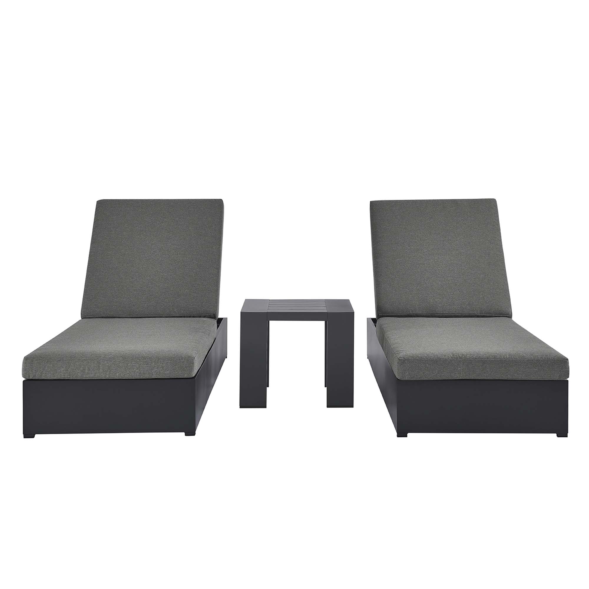 Modway Furniture Tahoe Gray Charcoal 3pc Outdoor Patio Chaise Lounge Set