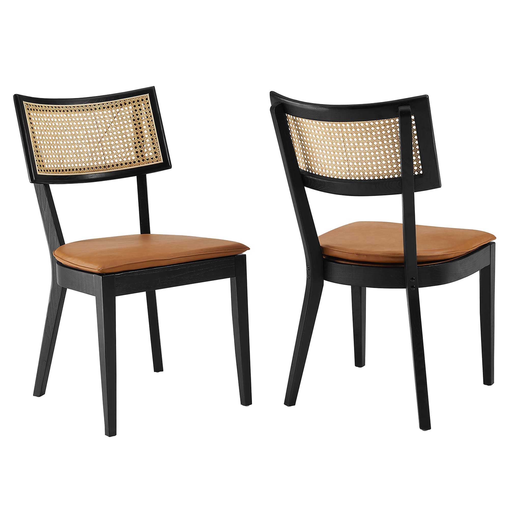 2 Modway Furniture Caledonia Black Tan Leather Dining Chairs