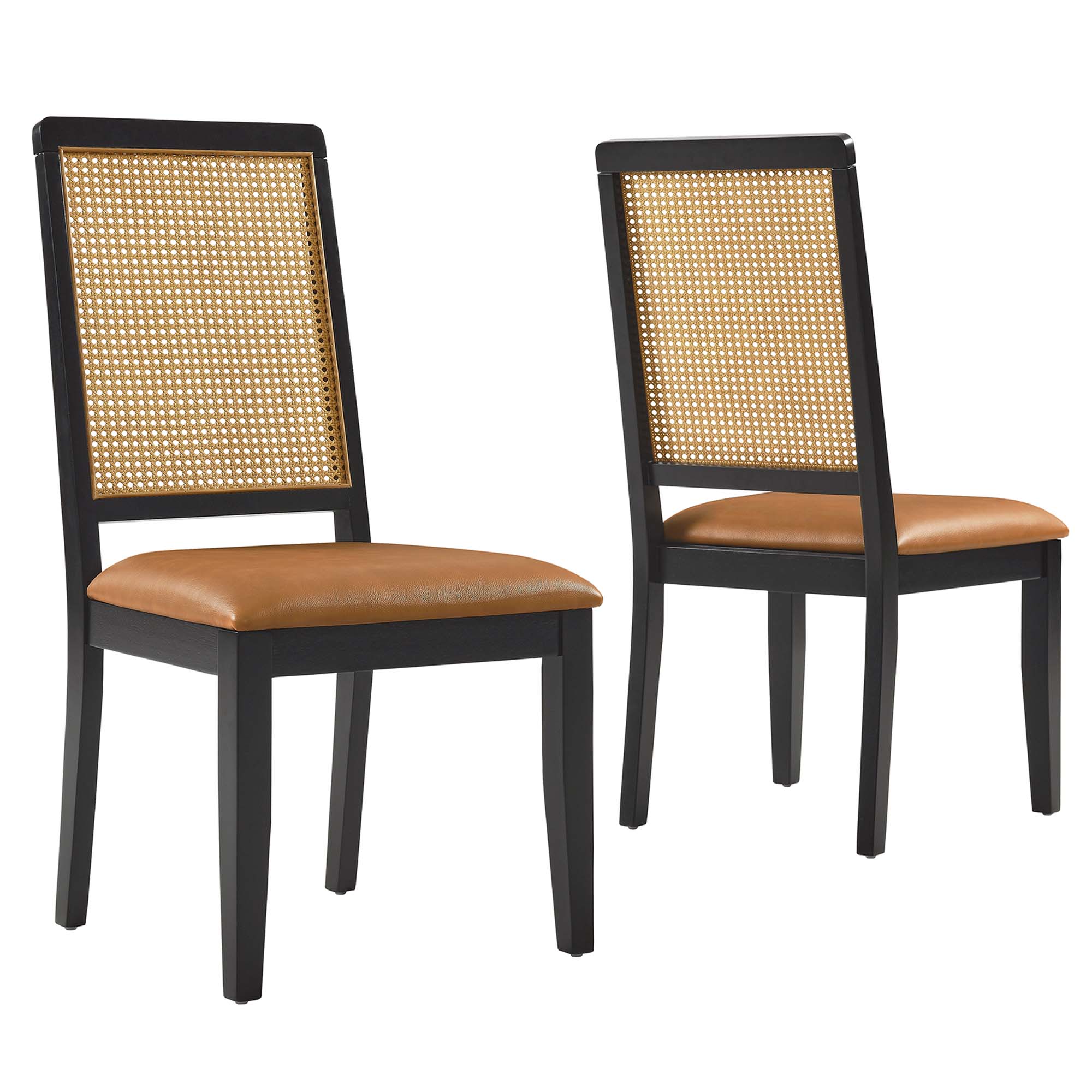 2 Modway Furniture Arlo Black Natural Tan Leather Dining Side Chairs