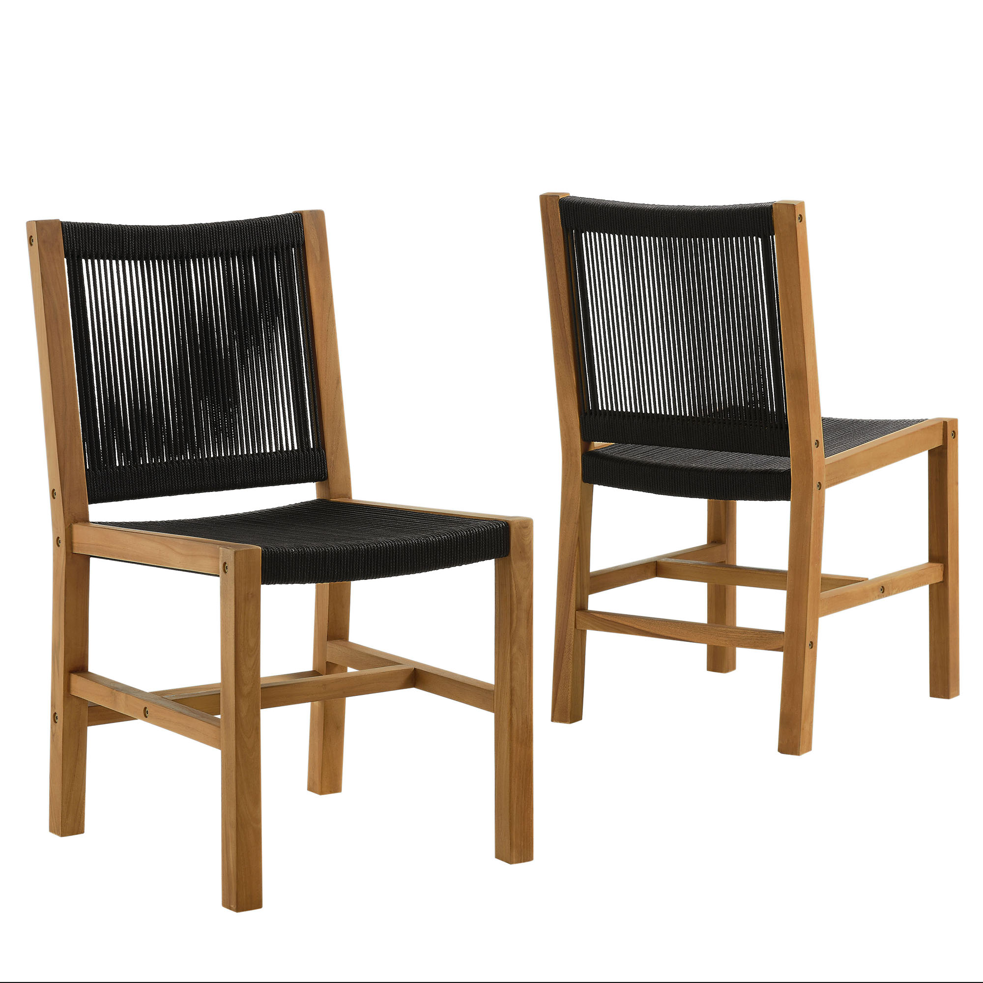 2 Modway Furniture Vienna Natural Black Outdoor Patio Armless Dining Chairs