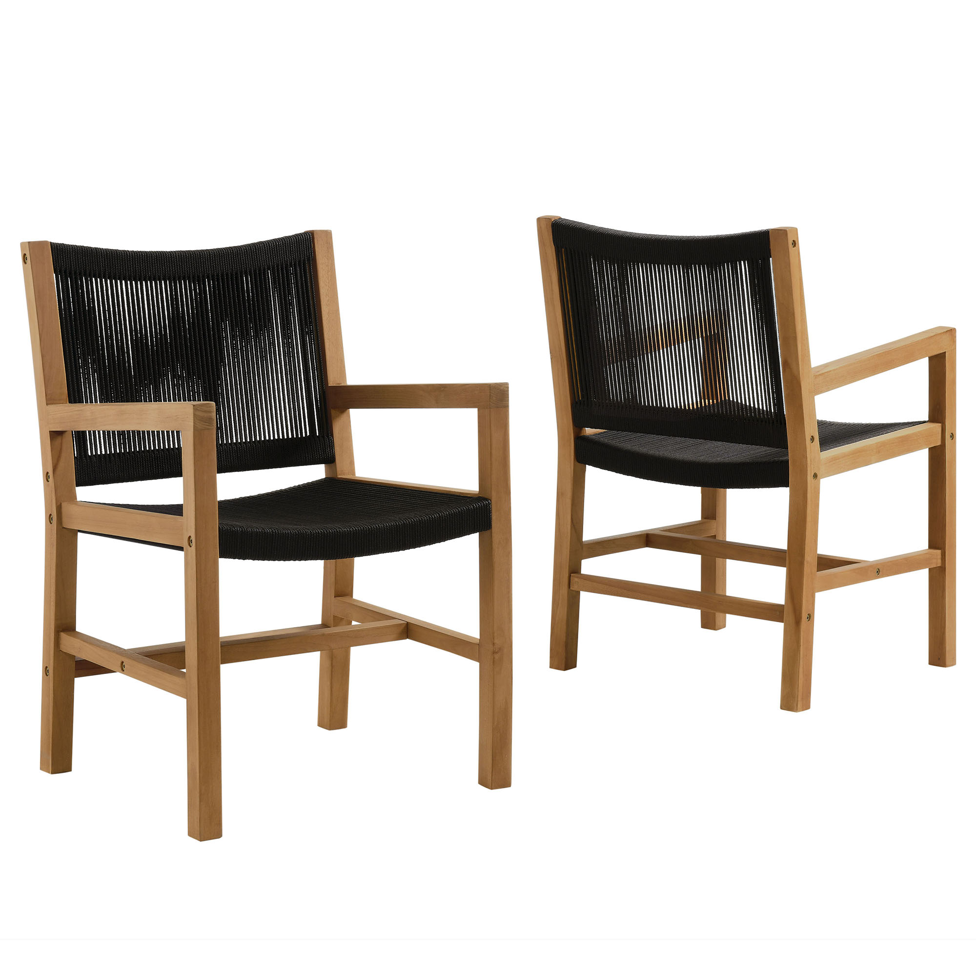2 Modway Furniture Vienna Natural Black Outdoor Patio Dining Armchairs