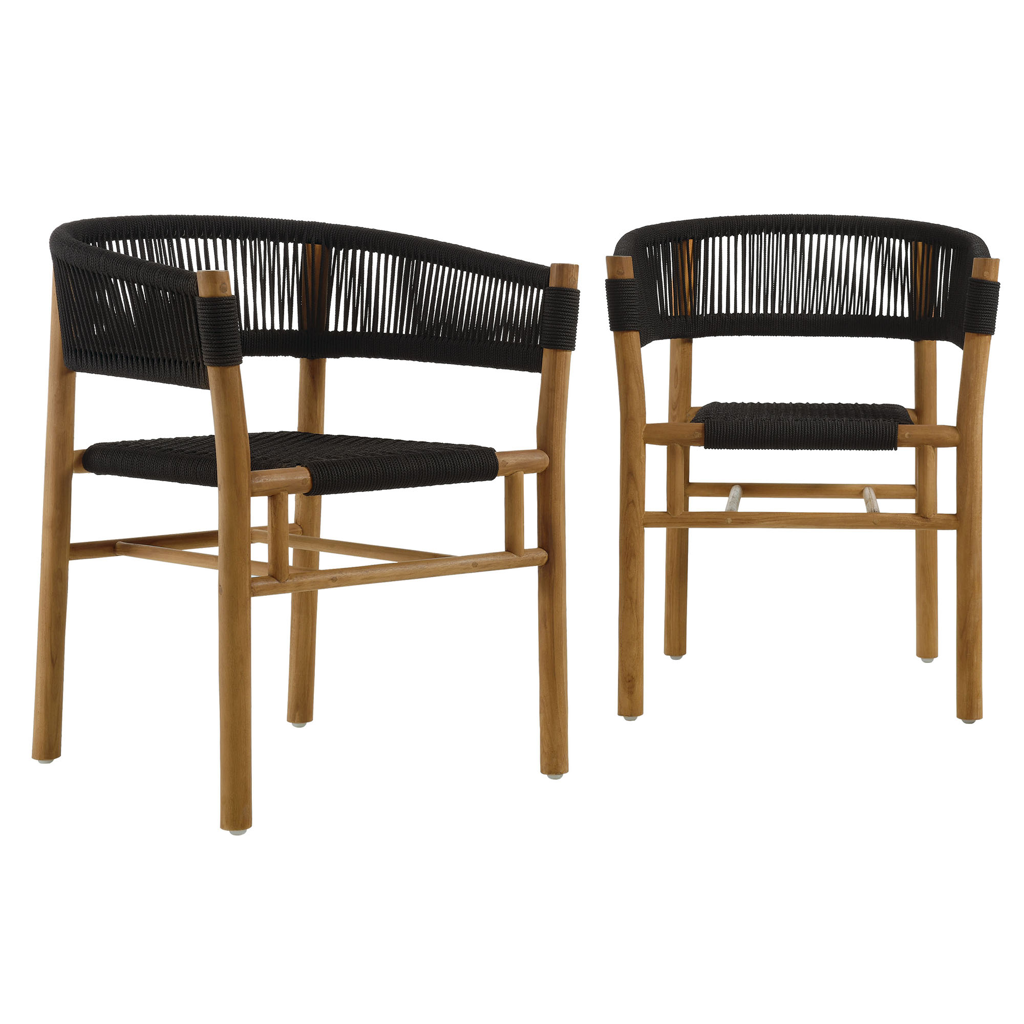 2 Modway Furniture Vienna Natural Black Outdoor Patio Curved Back Dining Ar...