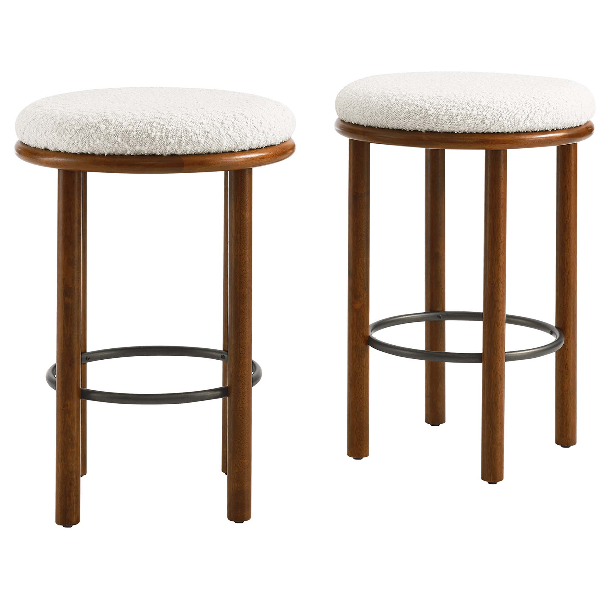 2 Modway Furniture Fable Walnut Ivory Boucle Fabric Counter Stools
