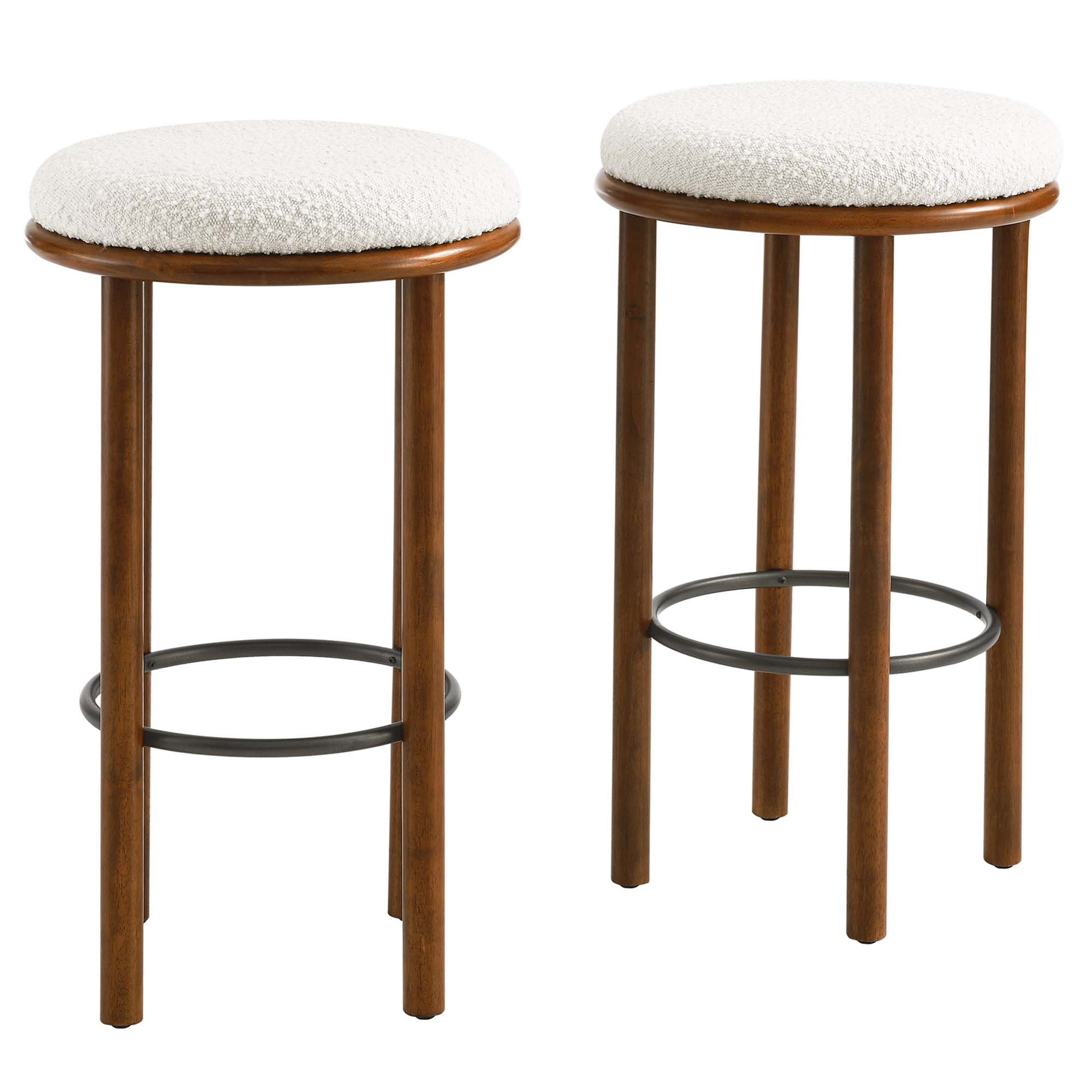 2 Modway Furniture Fable Walnut Ivory Boucle Fabric Bar Stools