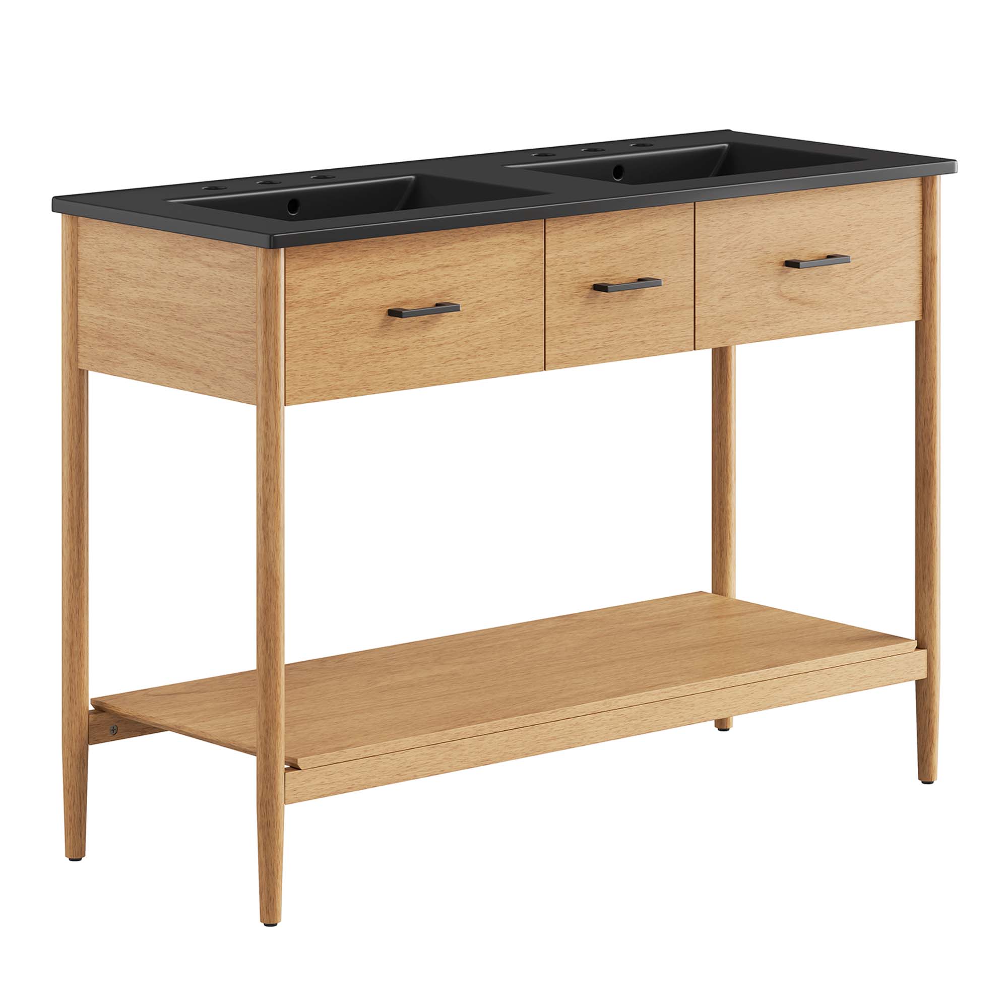Modway Furniture Zaire Natural Black 48 Inch Double Sink Bathroom Vanity