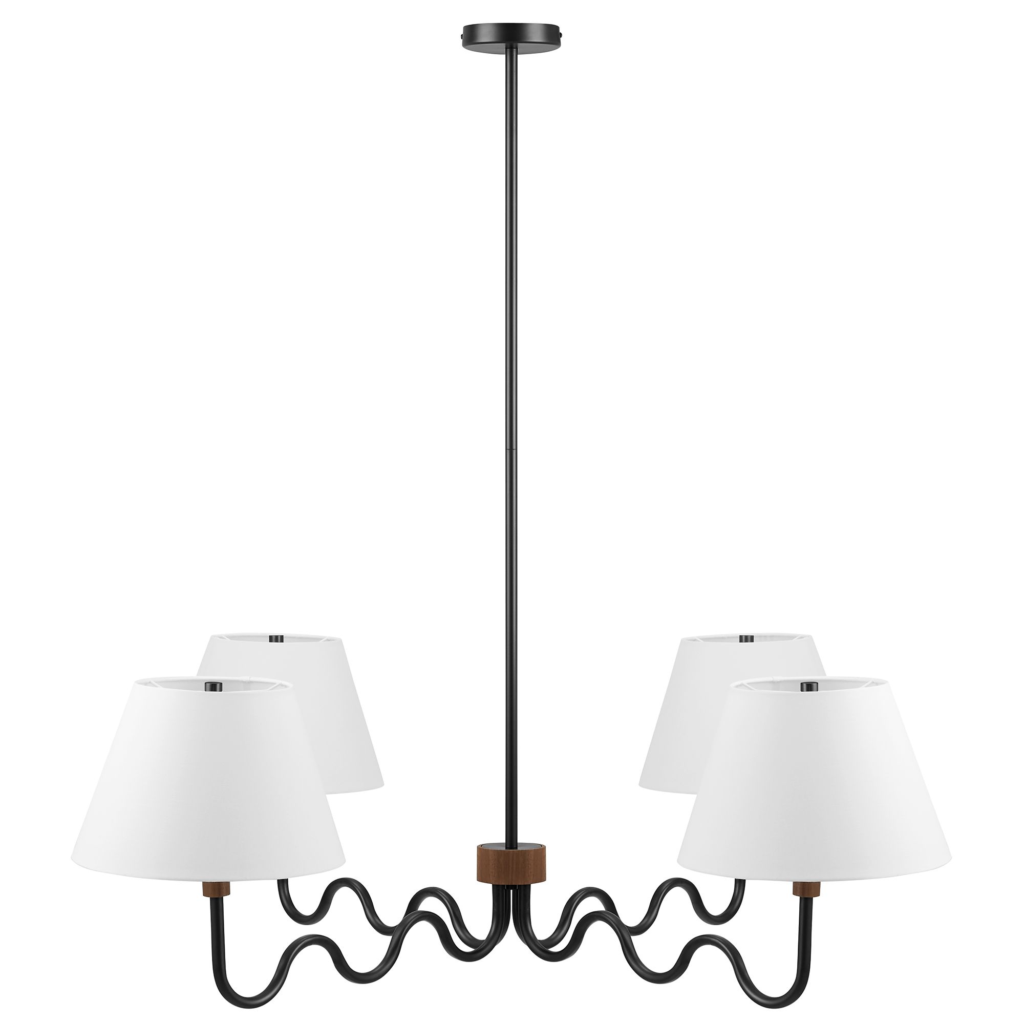 Modway Furniture Sunlit Walnut Black Squiggle 4 Arm Pendant Light