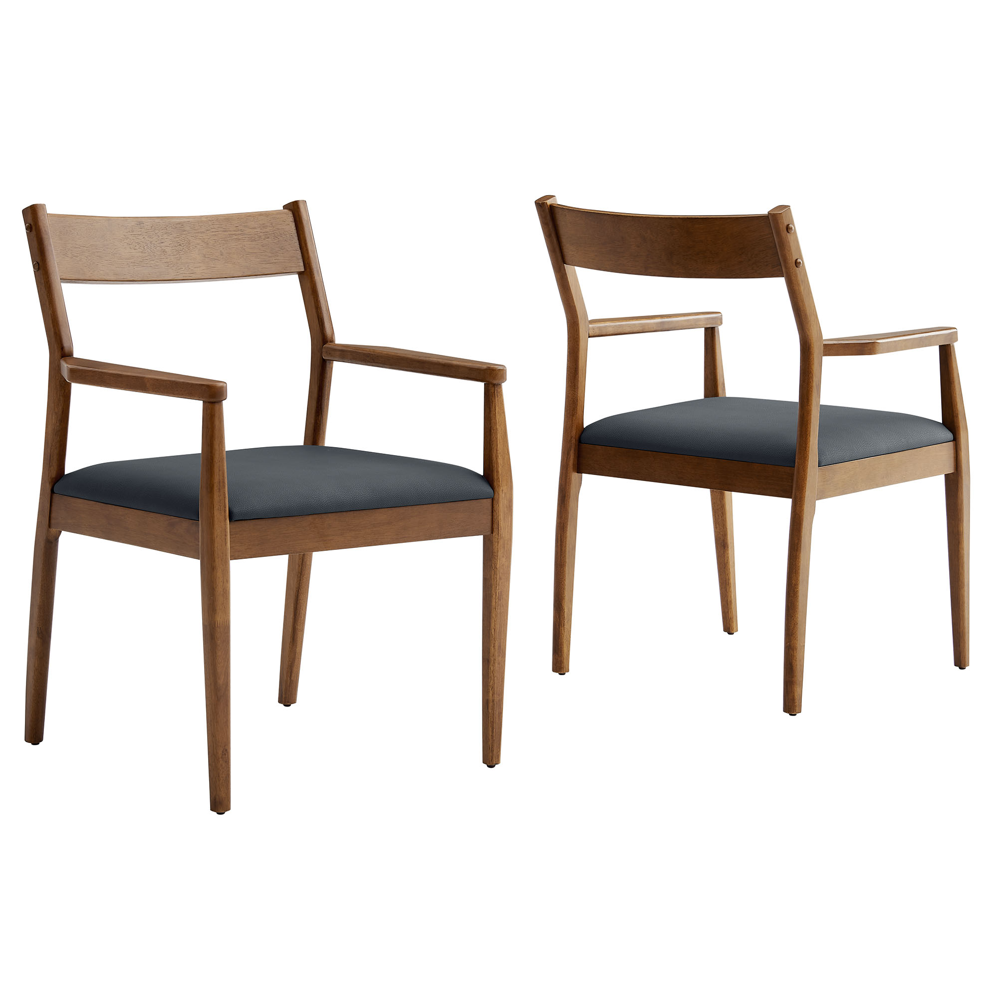 2 Modway Furniture Solara Walnut Black Leather Dining Armchairs
