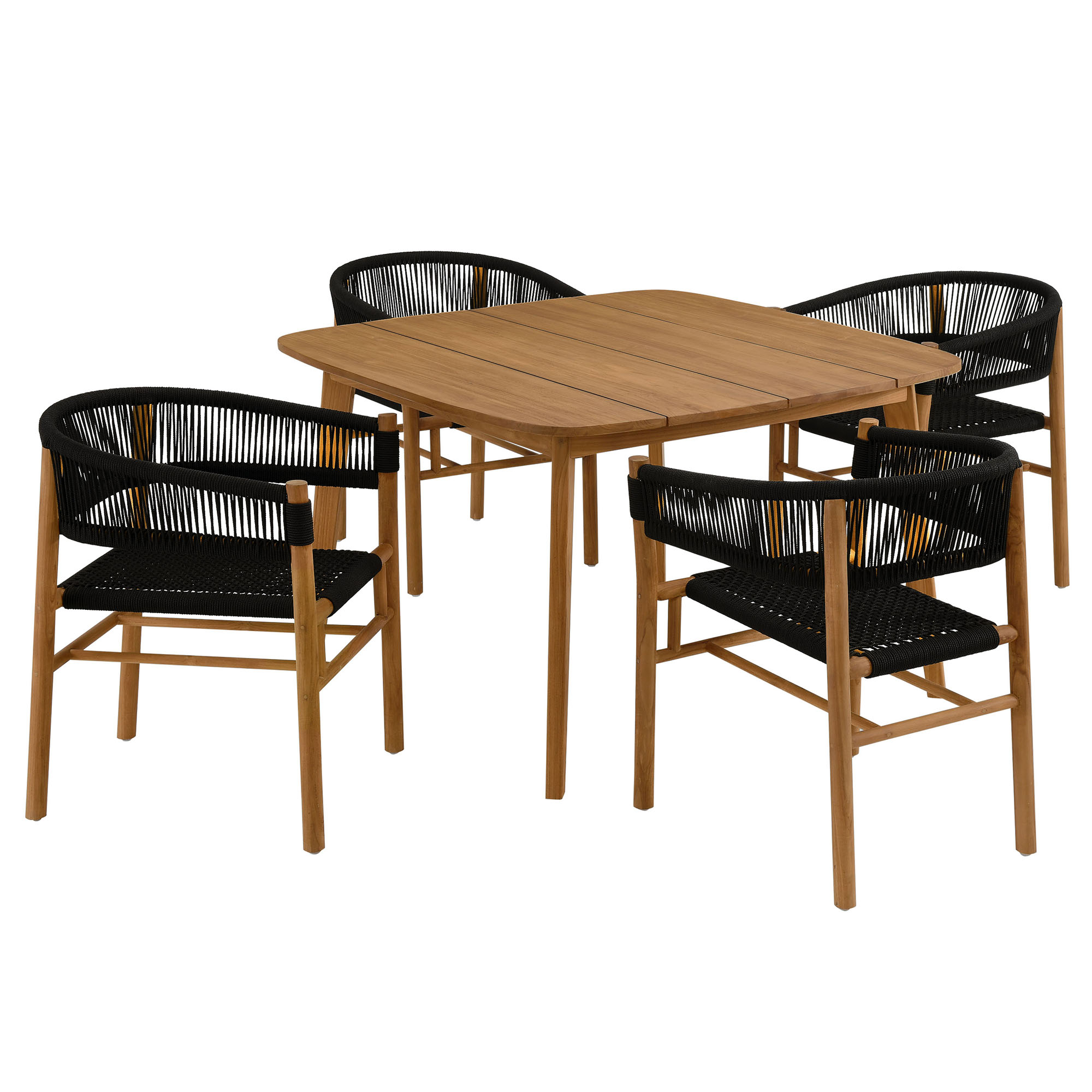 Modway Furniture Vienna Natural Black 5pc Outdoor Patio Dining Set with Cur...