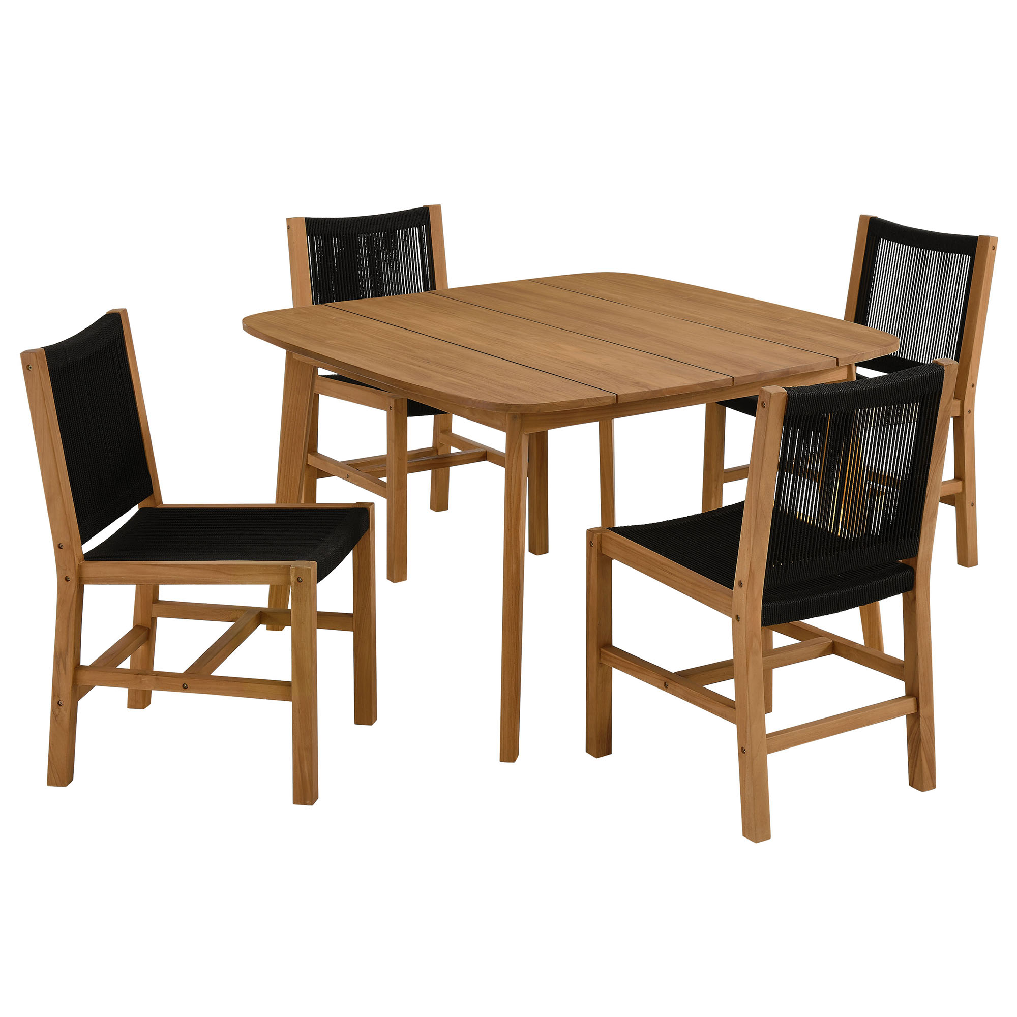 Modway Furniture Vienna Natural Black 5pc Outdoor Patio Dining Set with Arm...