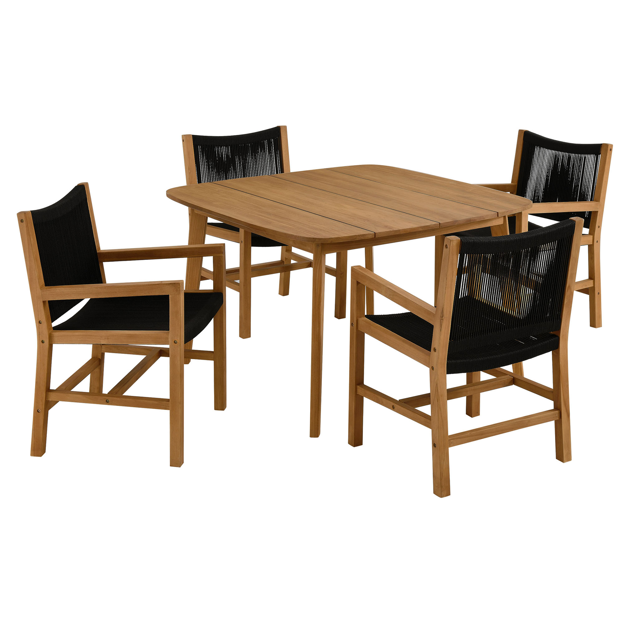 Modway Furniture Vienna Natural Black 5pc Outdoor Patio Dining Set with Arm...
