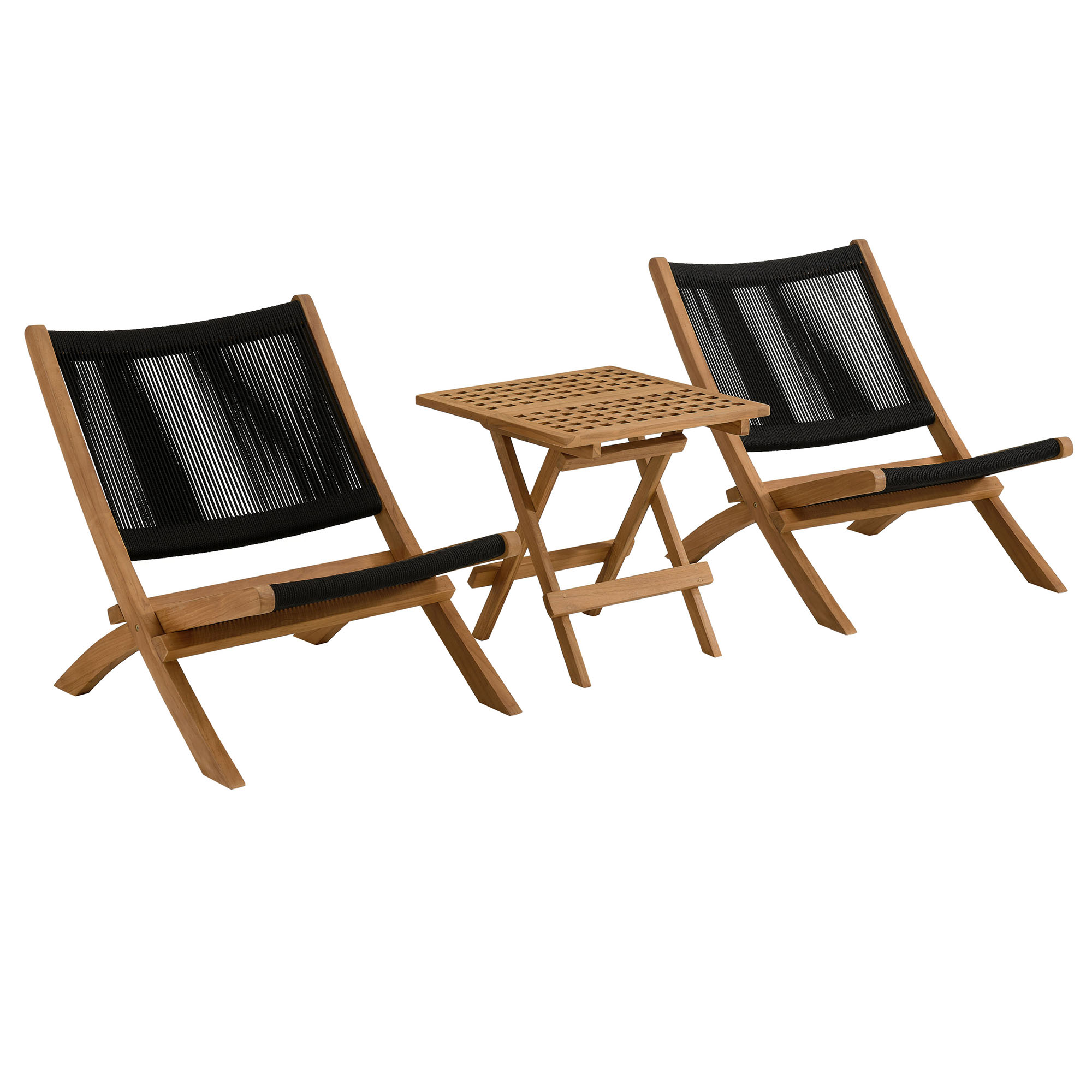 Modway Furniture Vienna Natural Black 3pc Outdoor Patio Folding Lounge Chai...