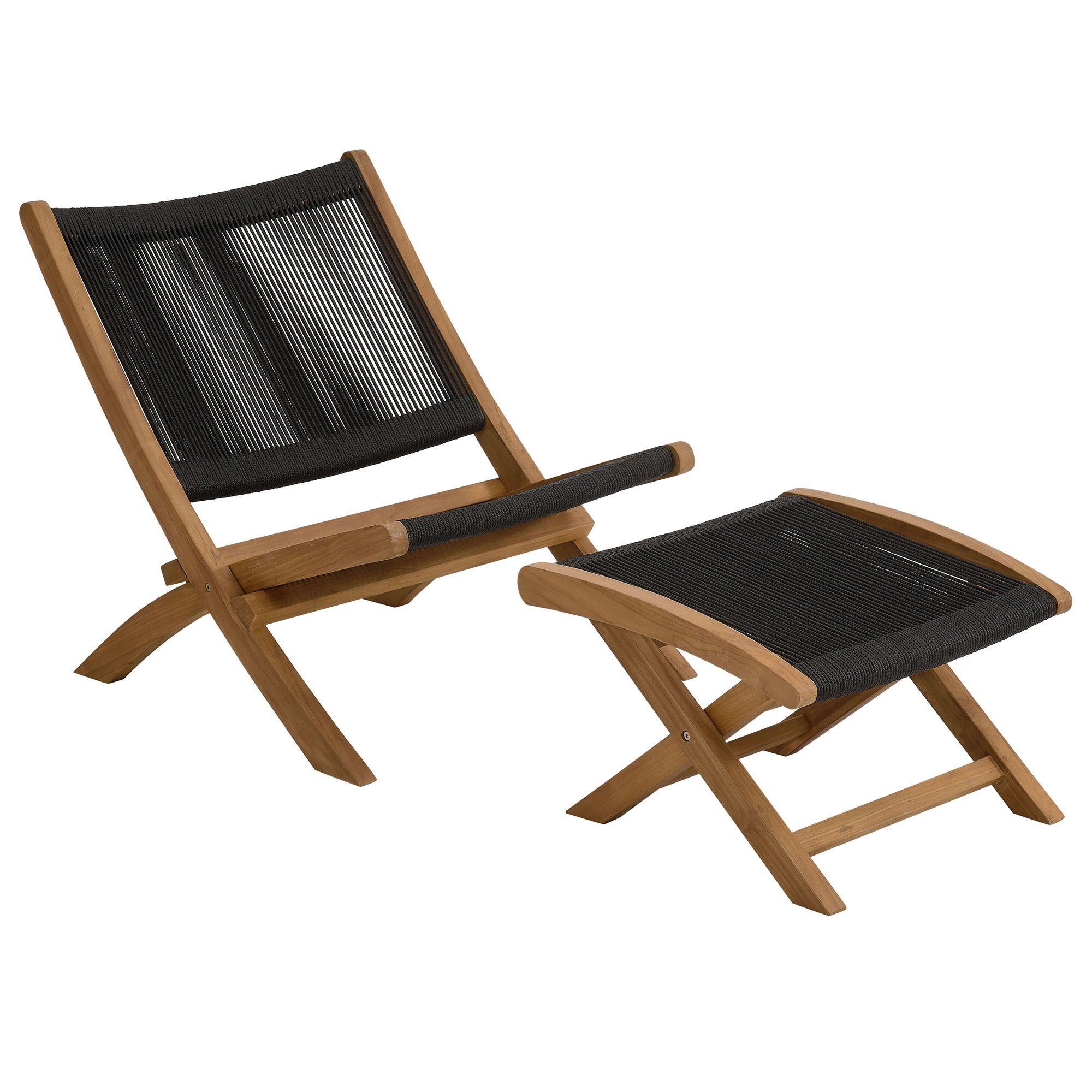 Modway Furniture Vienna Natural Black 2pc Outdoor Patio Folding Accent Loun...