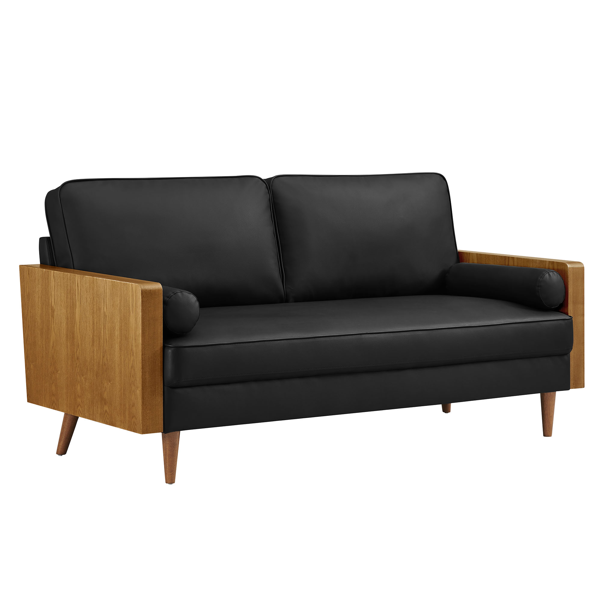Modway Furniture Kellan Walnut Black Leather Sofa