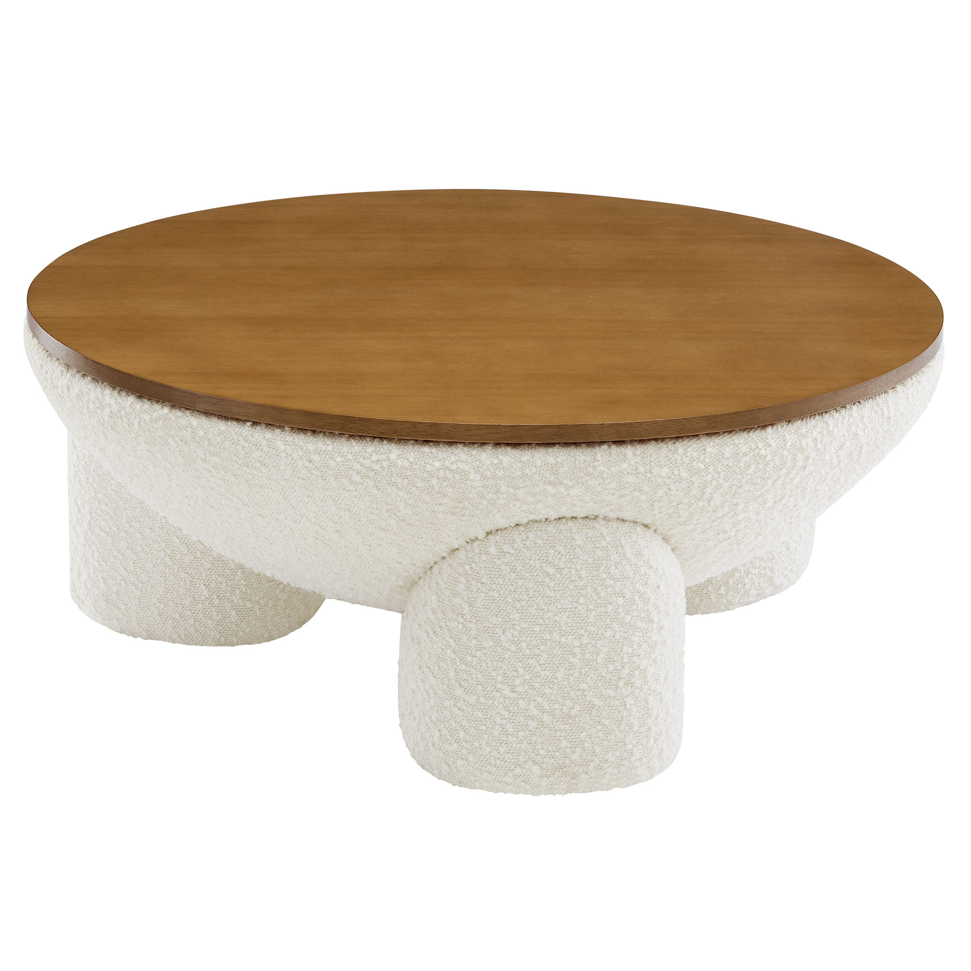 Modway Furniture Tridome Natural Ivory Boucle Round Storage Coffee Table