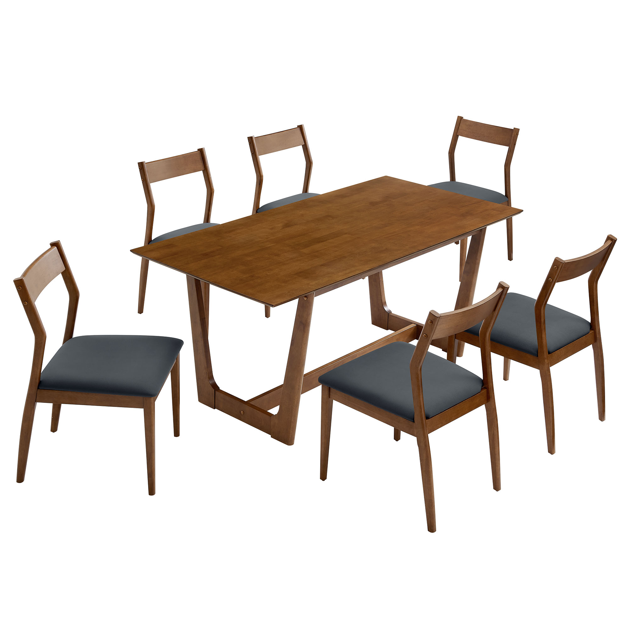 Modway Furniture Solara Walnut Black Leather 7pc Dining Set with Side Chair...