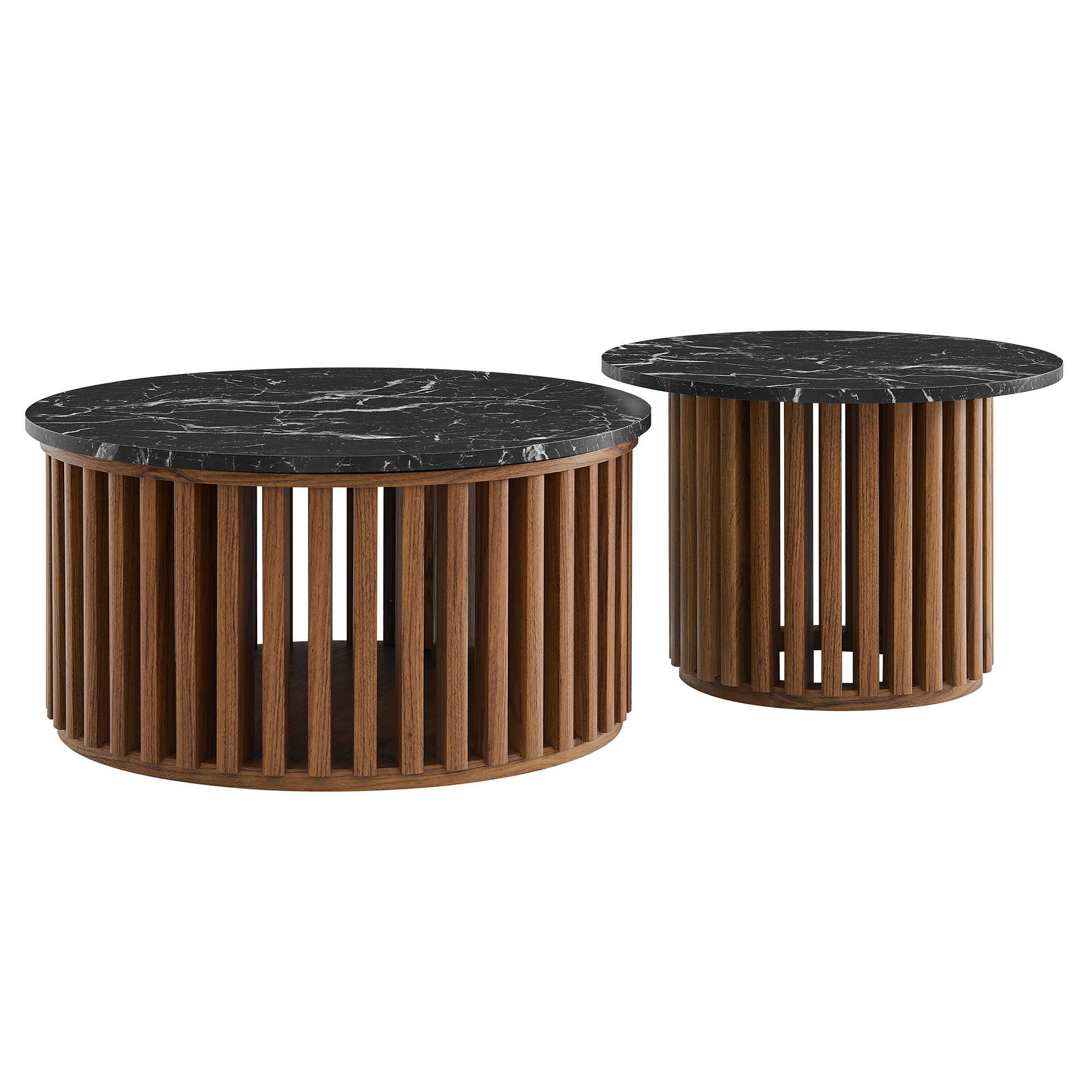 Modway Furniture Fortitude Walnut Black 2pc Round Nesting Coffee Table Set
