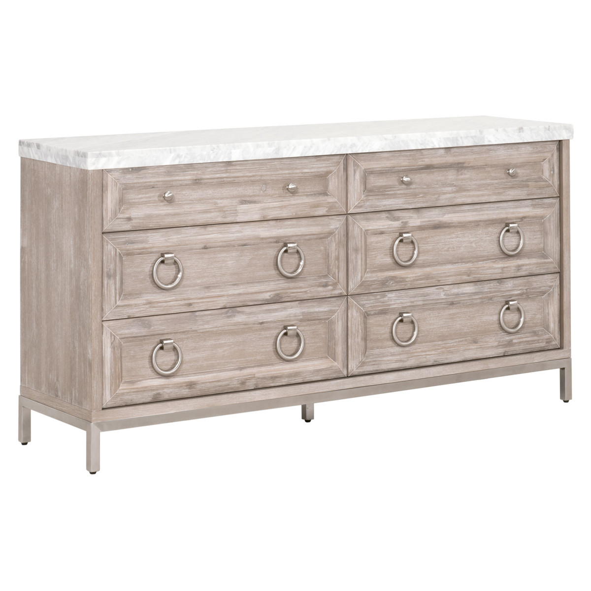 Essentials For Living Azure Natural Gray White Carrera 6 Drawers Double Dre...