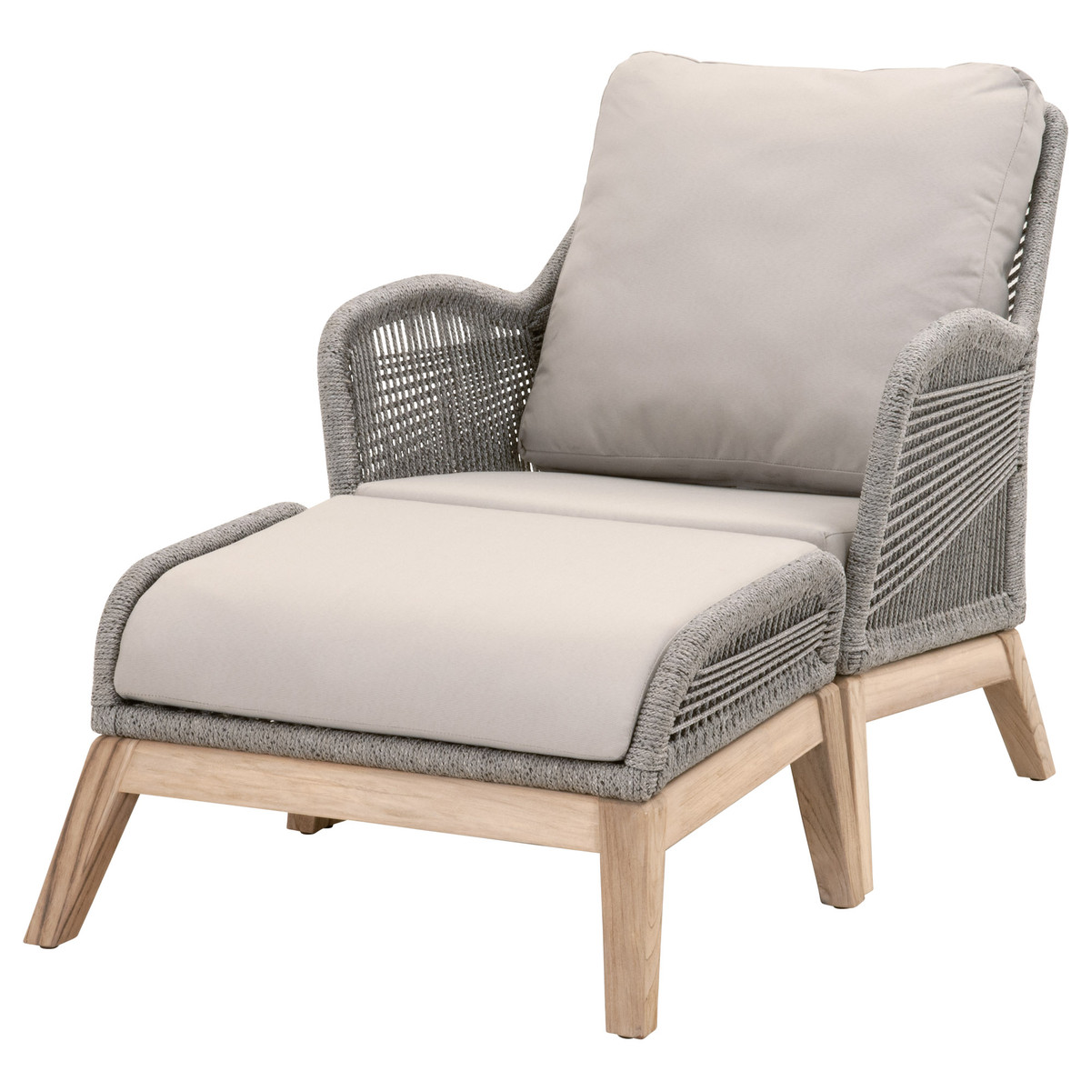 Essentials For Living Loom Gray Taupe White Outdoor Chair and Ottoman Set