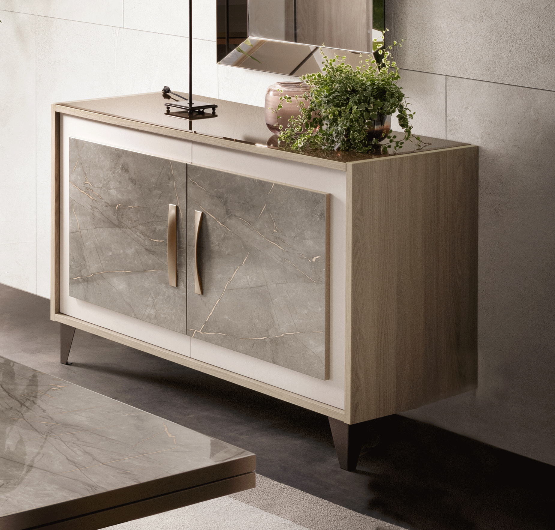 ESF Arredoambra Brown Walnut Light Beige 2 Doors Buffet