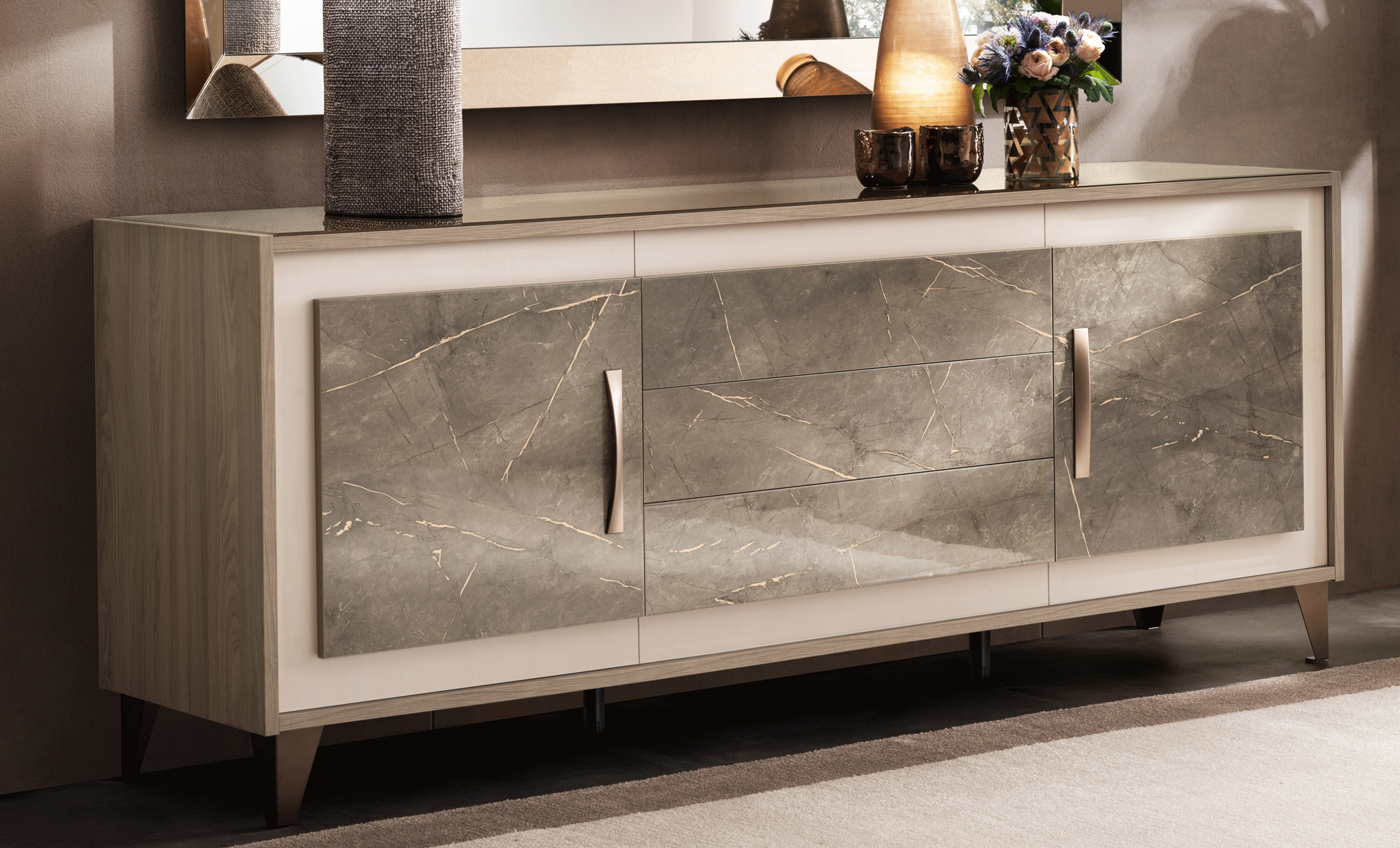 ESF Arredoambra Brown Walnut Light Beige Large Buffet